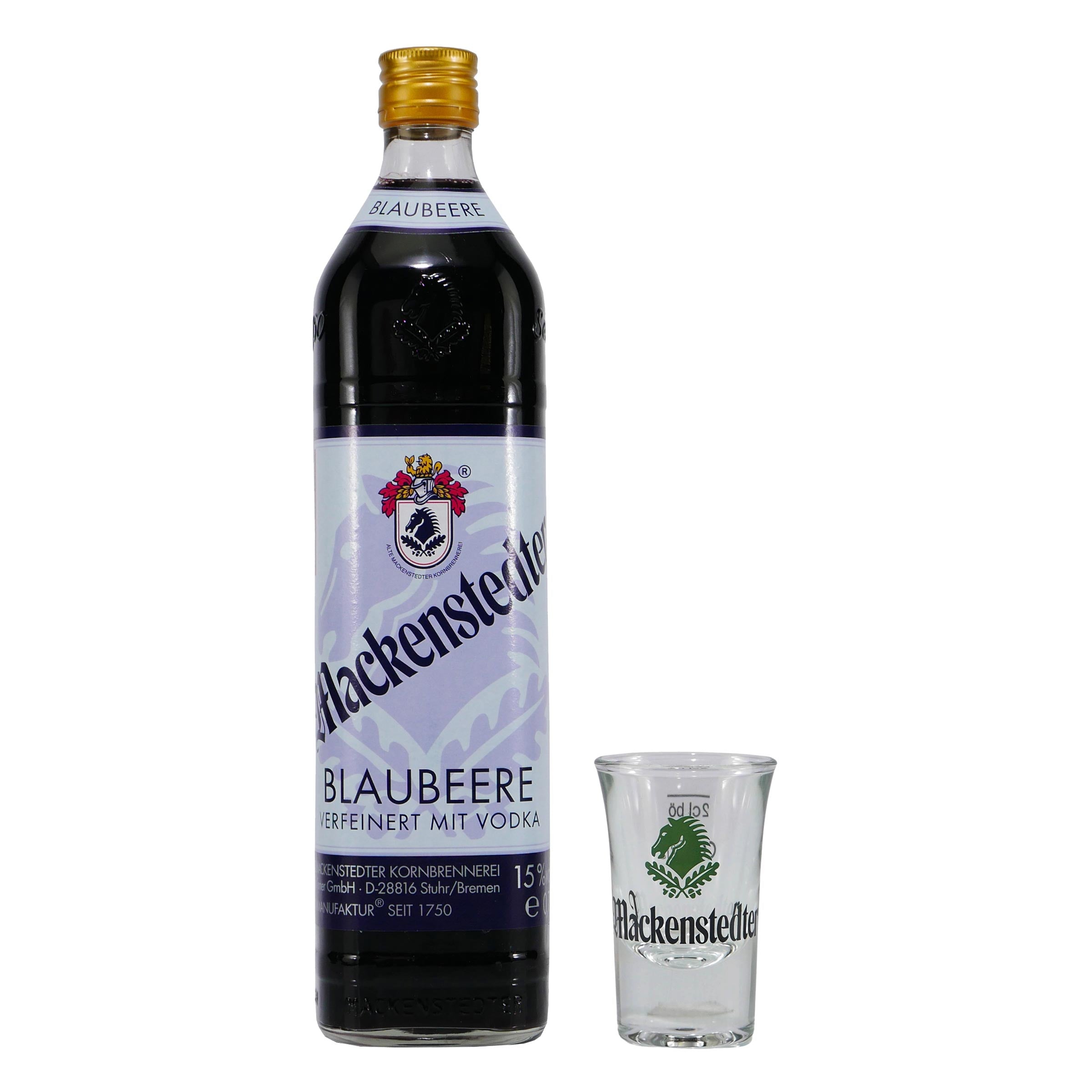 Mackenstedter Blaubeere Likör mit 6x Shotgläser