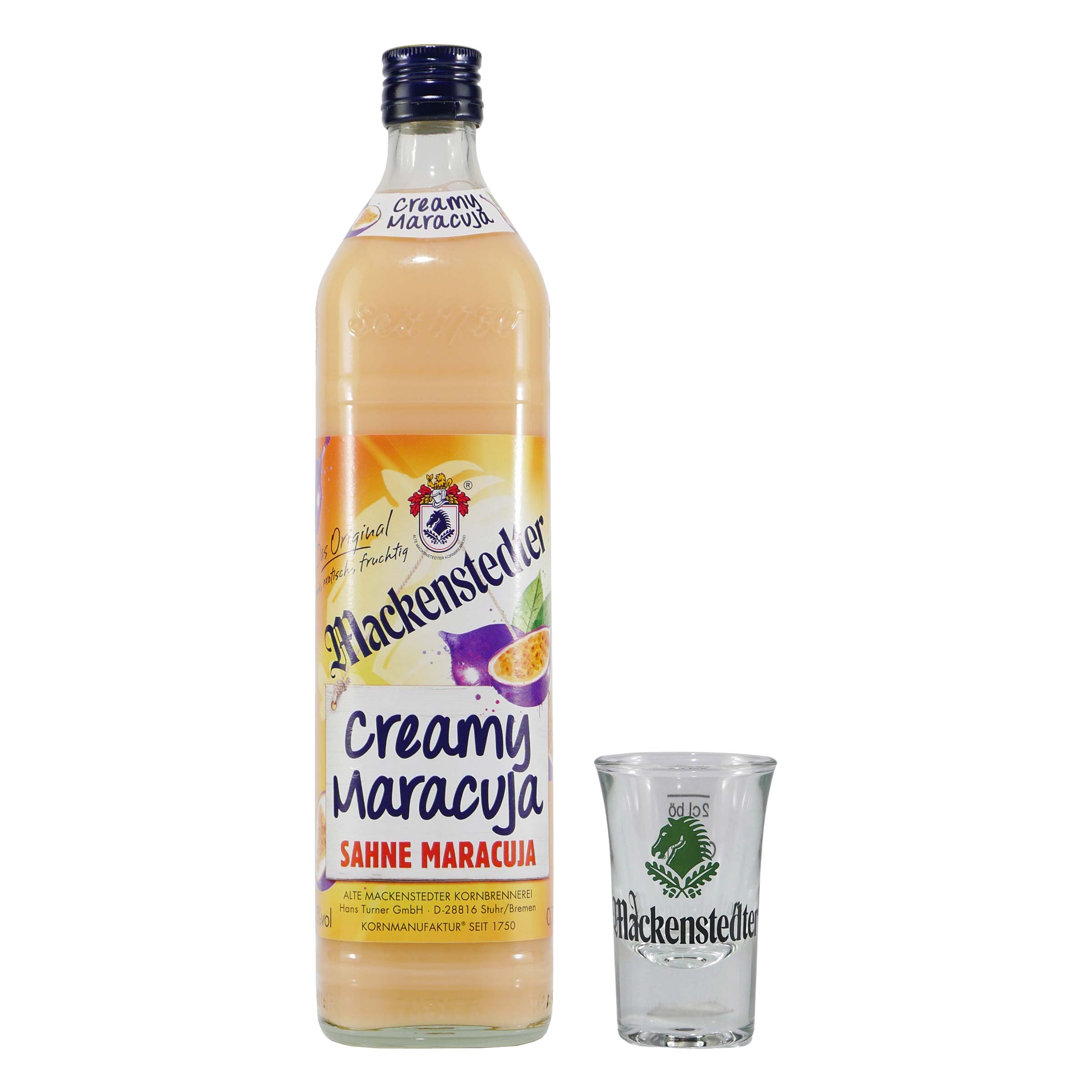 Mackenstedter Creamy Maracuja Likör mit 6x Shotgläser