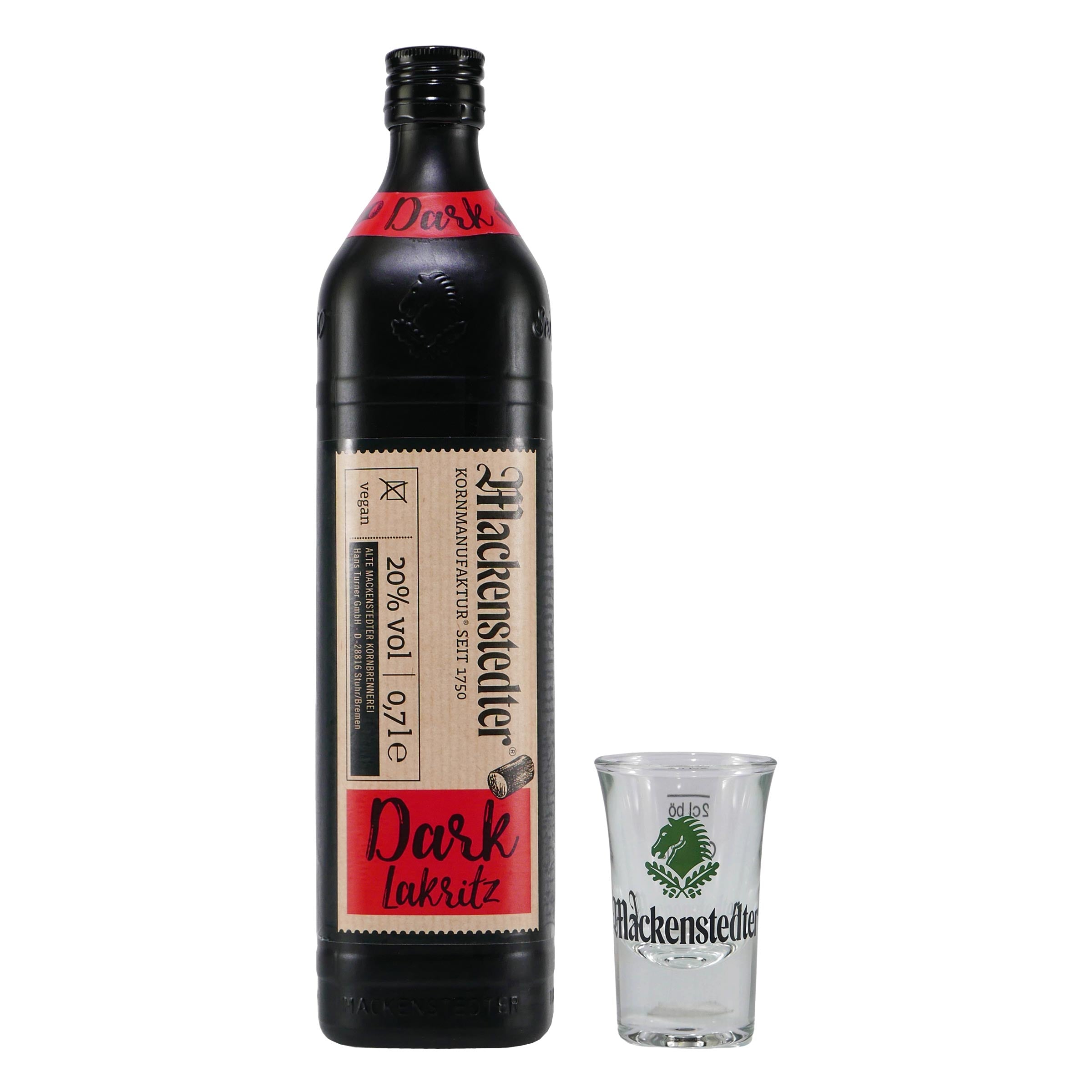 Mackenstedter Dark-Lakritz Likör mit 6x Shotgläser