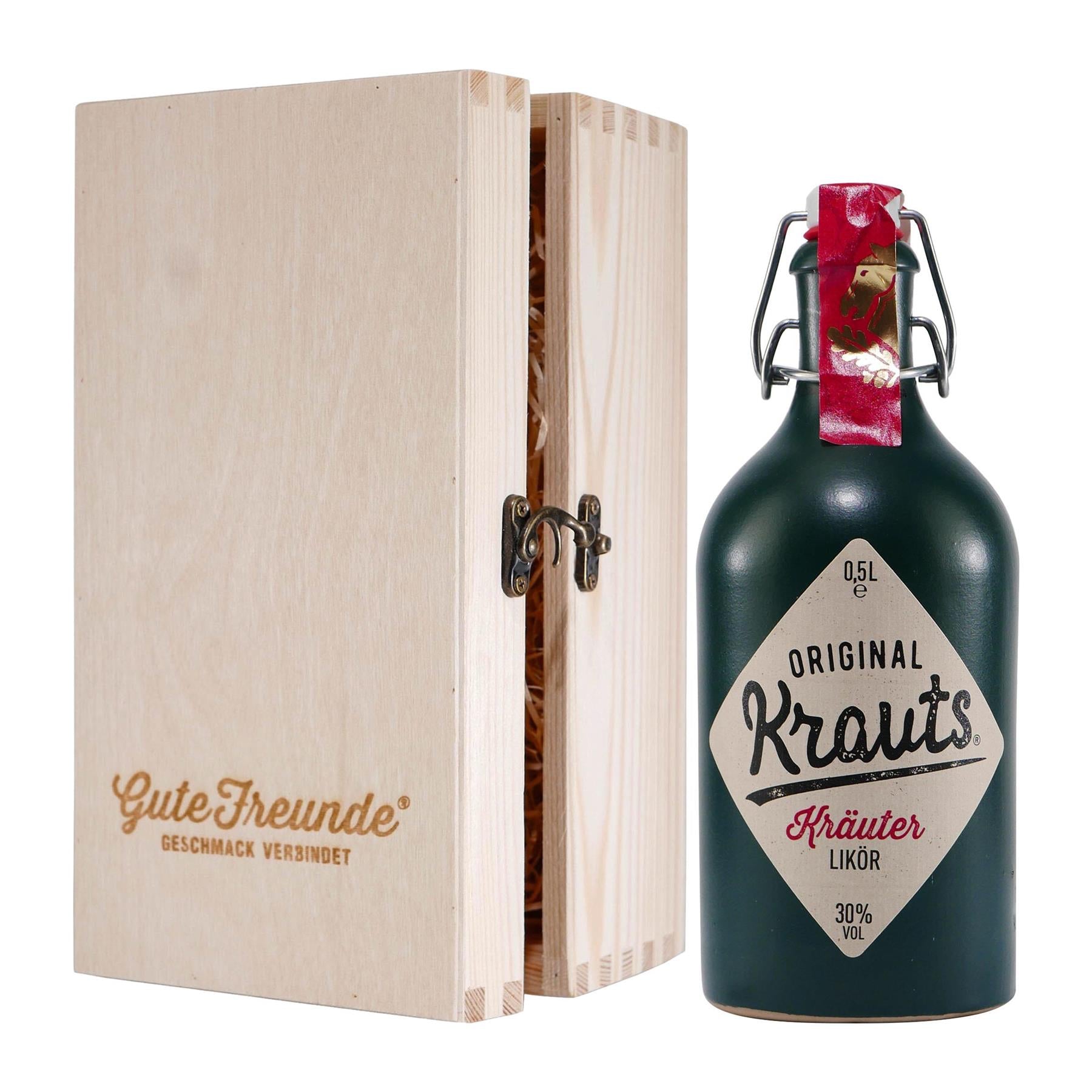 Mackenstedter Krauts Kräuter-Likör mit Geschenk-Holzkiste