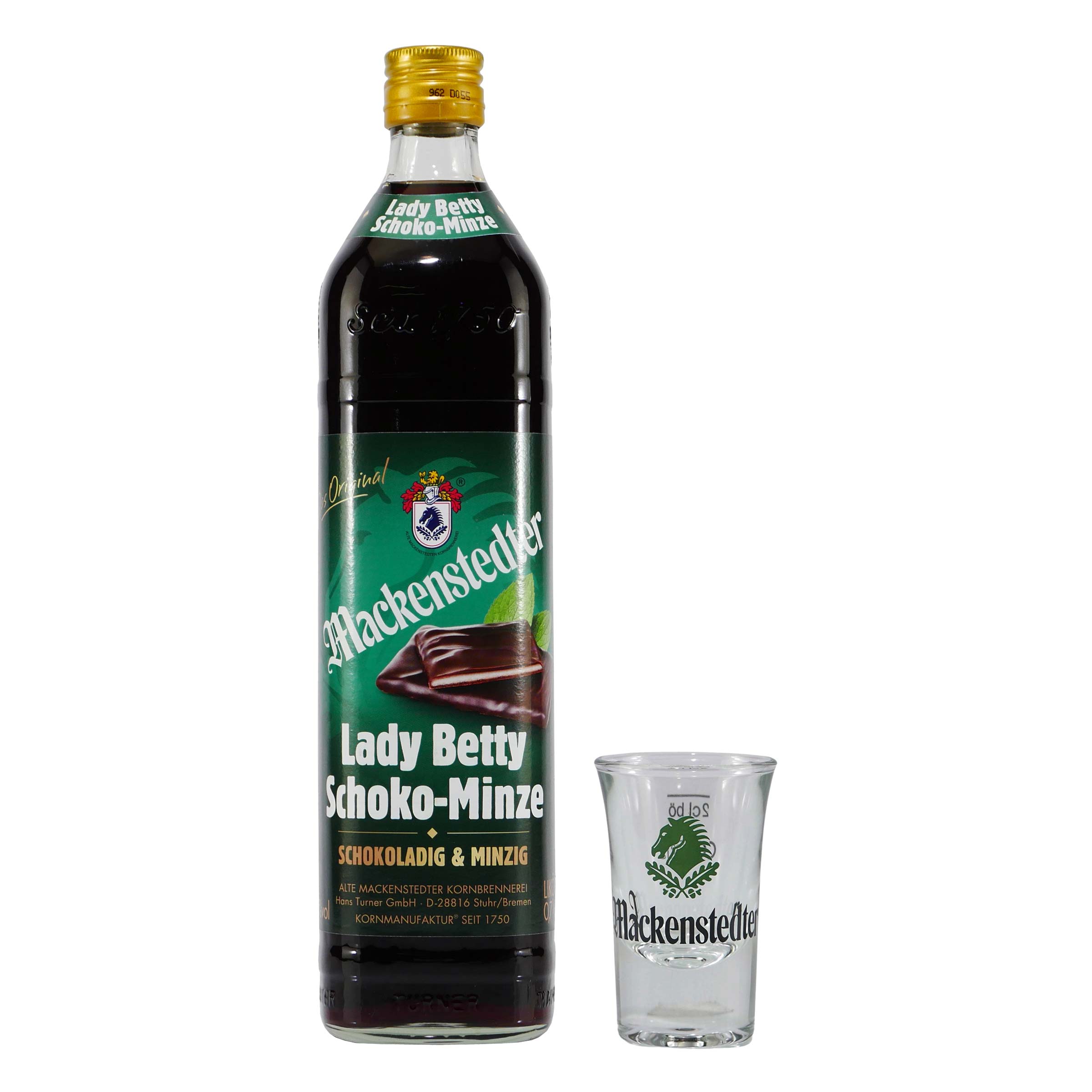 Mackenstedter Schoko-Minze Likör mit 6x Shotgläser