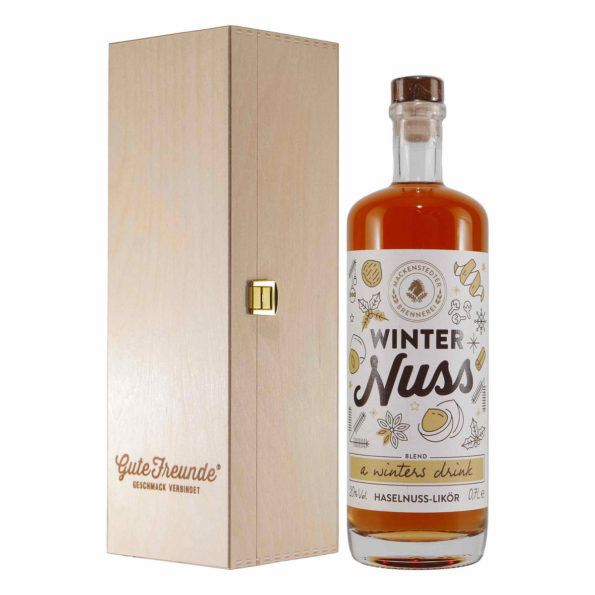 Mackenstedter Winter-Nuss Likör mit Geschenk-Holzkiste