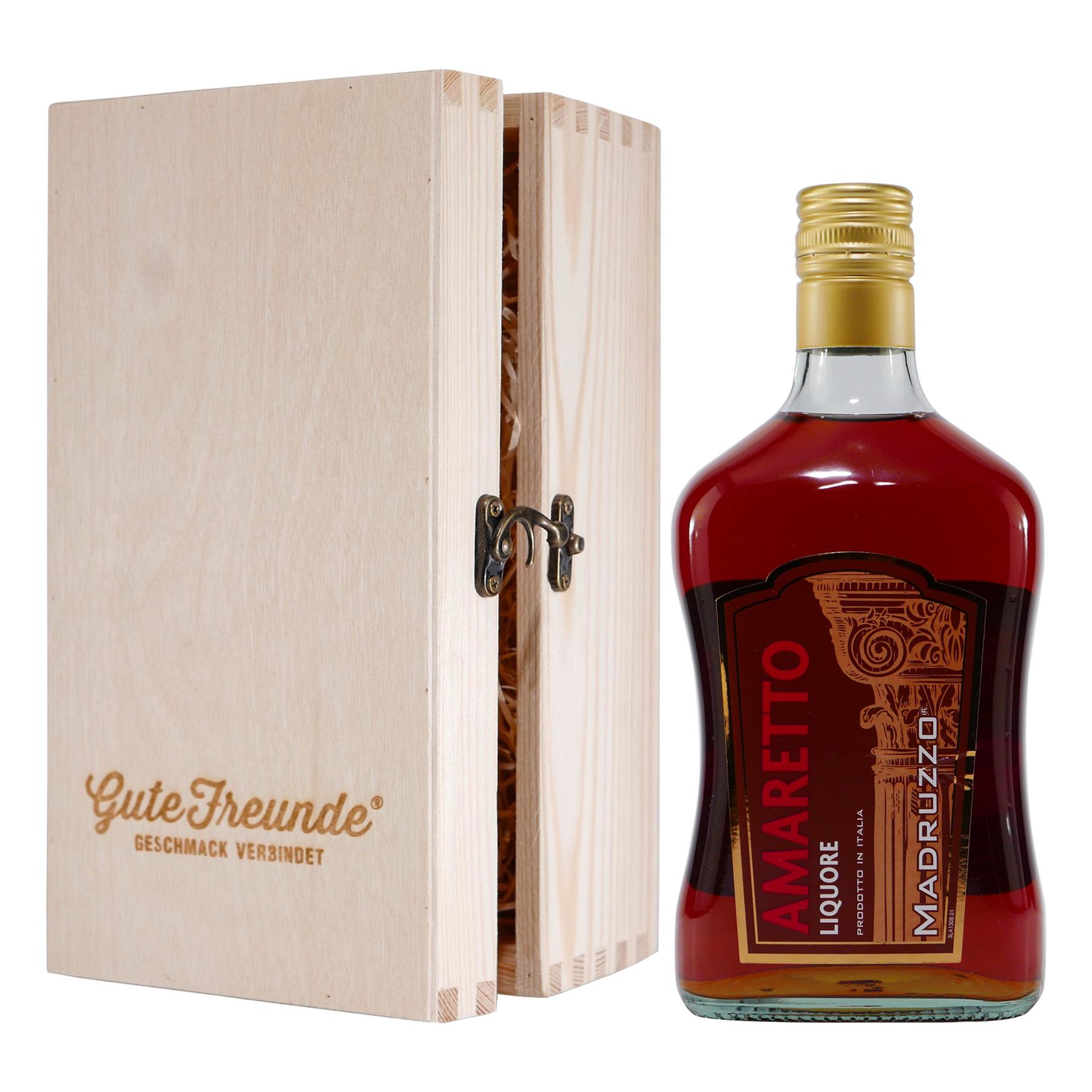 Madruzzo Amaretto Likör 0,7L mit Geschenk-Holzkiste