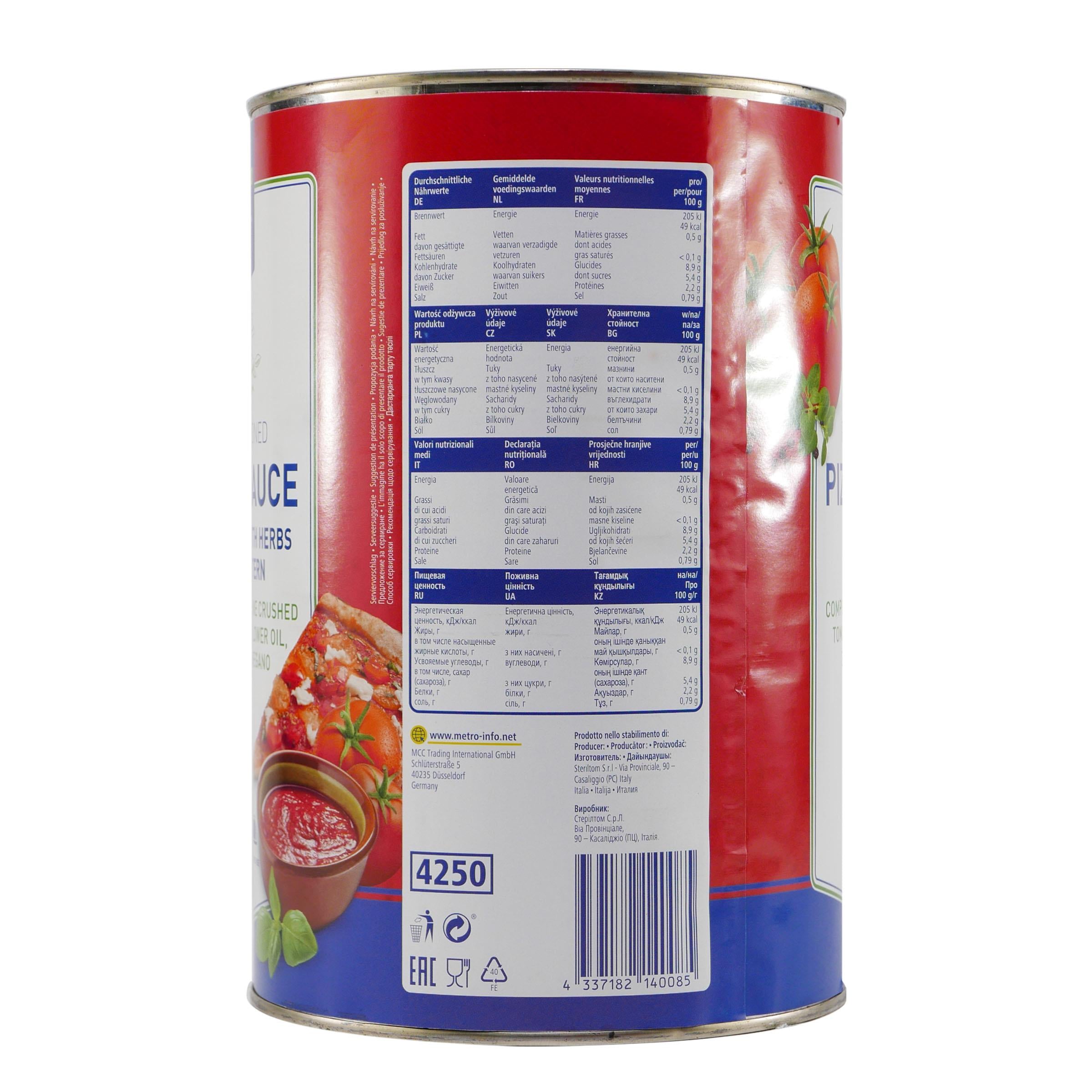 M.C. Pizza Sauce mit Kräutern 4,1KG