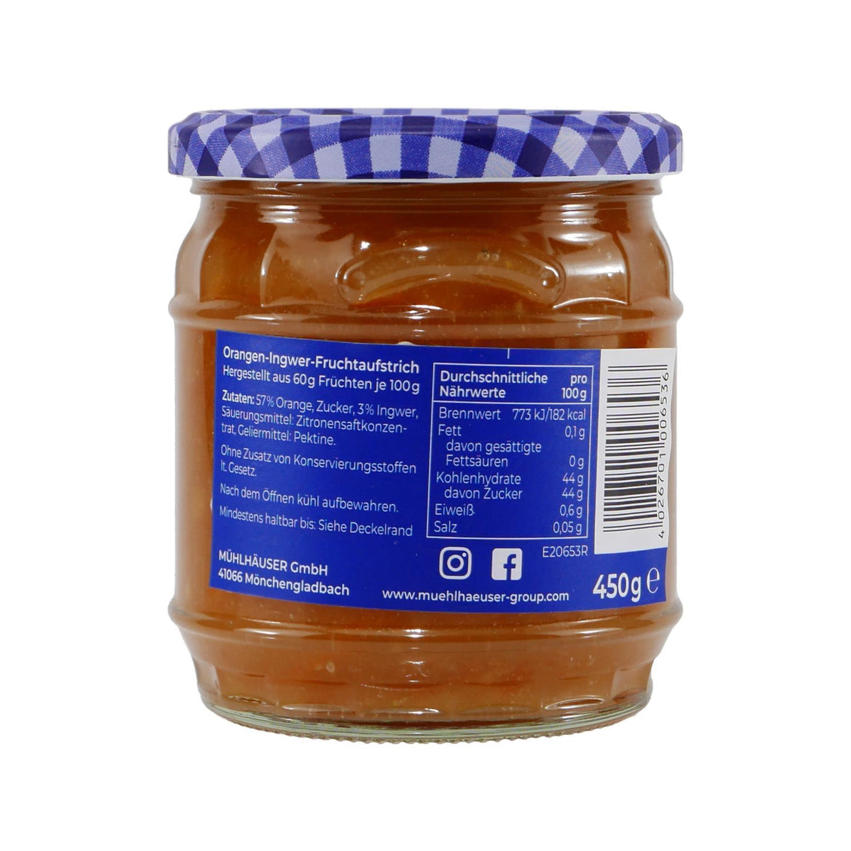 Mühlhäuser Orange-Ingwer Konfitüre (8 x 0,45 Kg)