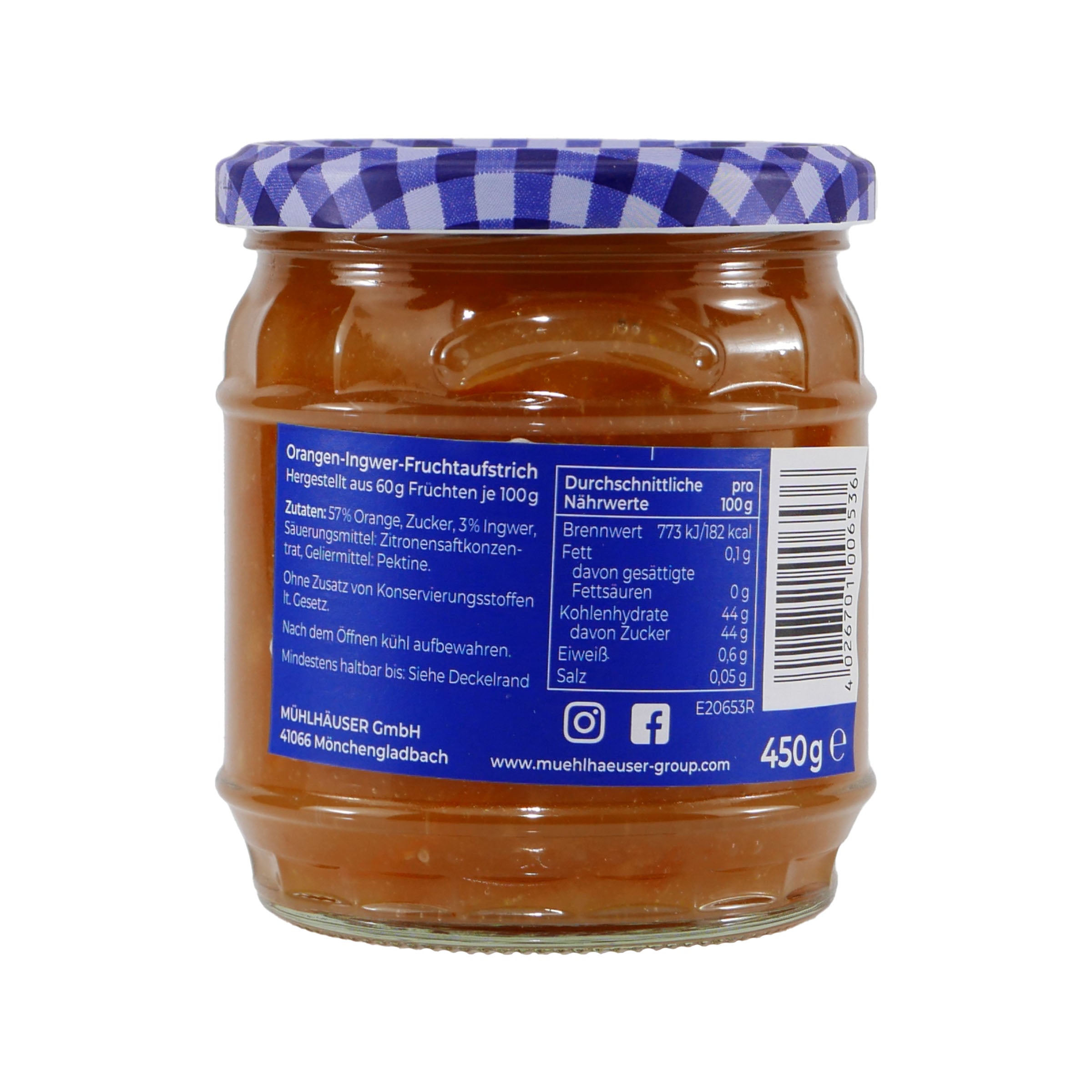 Mühlhäuser Orange-Ingwer Konfitüre (8 x 0,45 Kg)