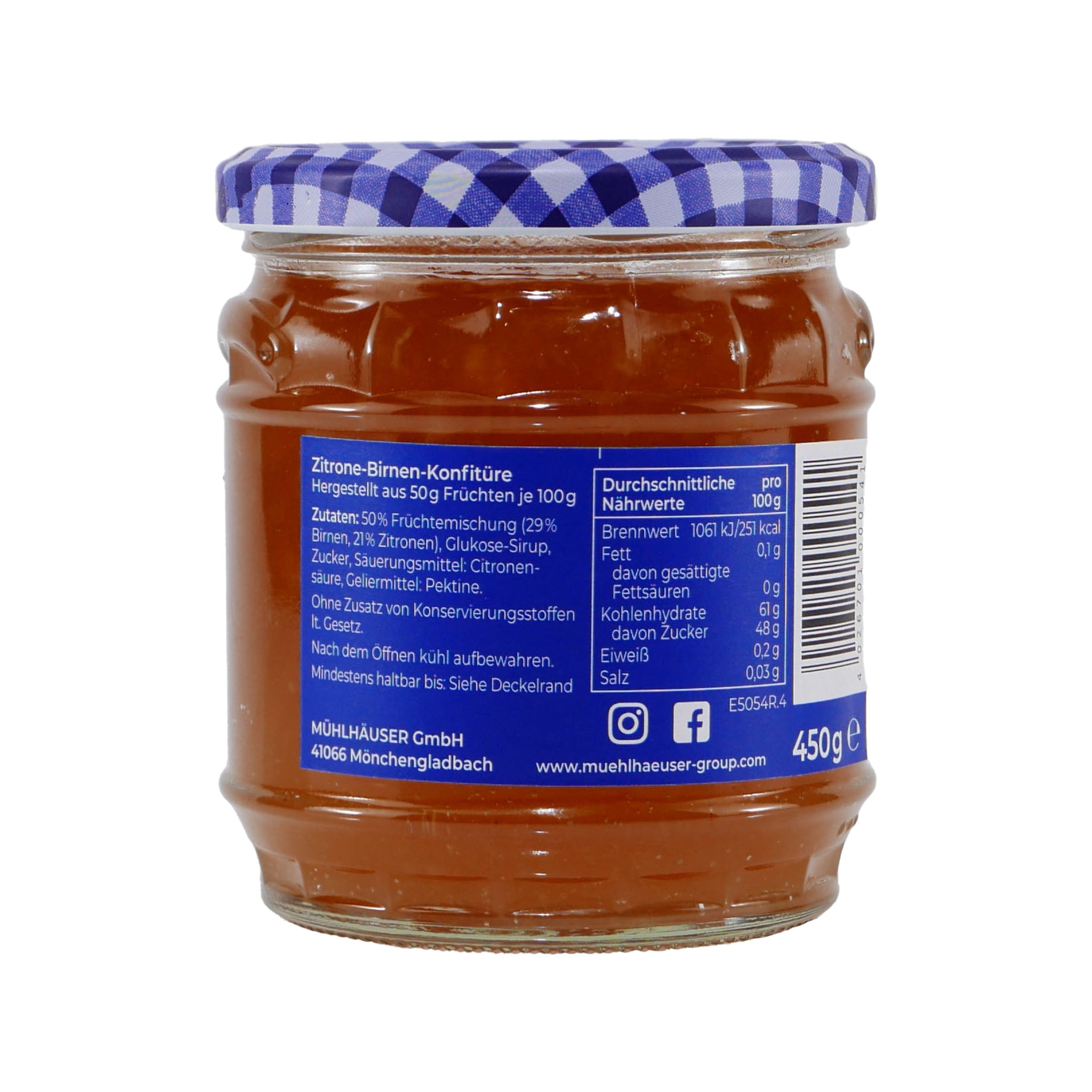 Mühlhäuser Zitrone-Birne Konfitüre (8 x 0,45 Kg)