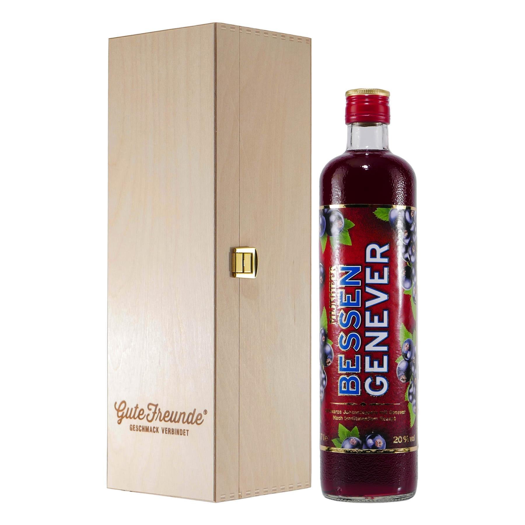 Mijnheer Bessen Genever mit Geschenk-Holzkiste