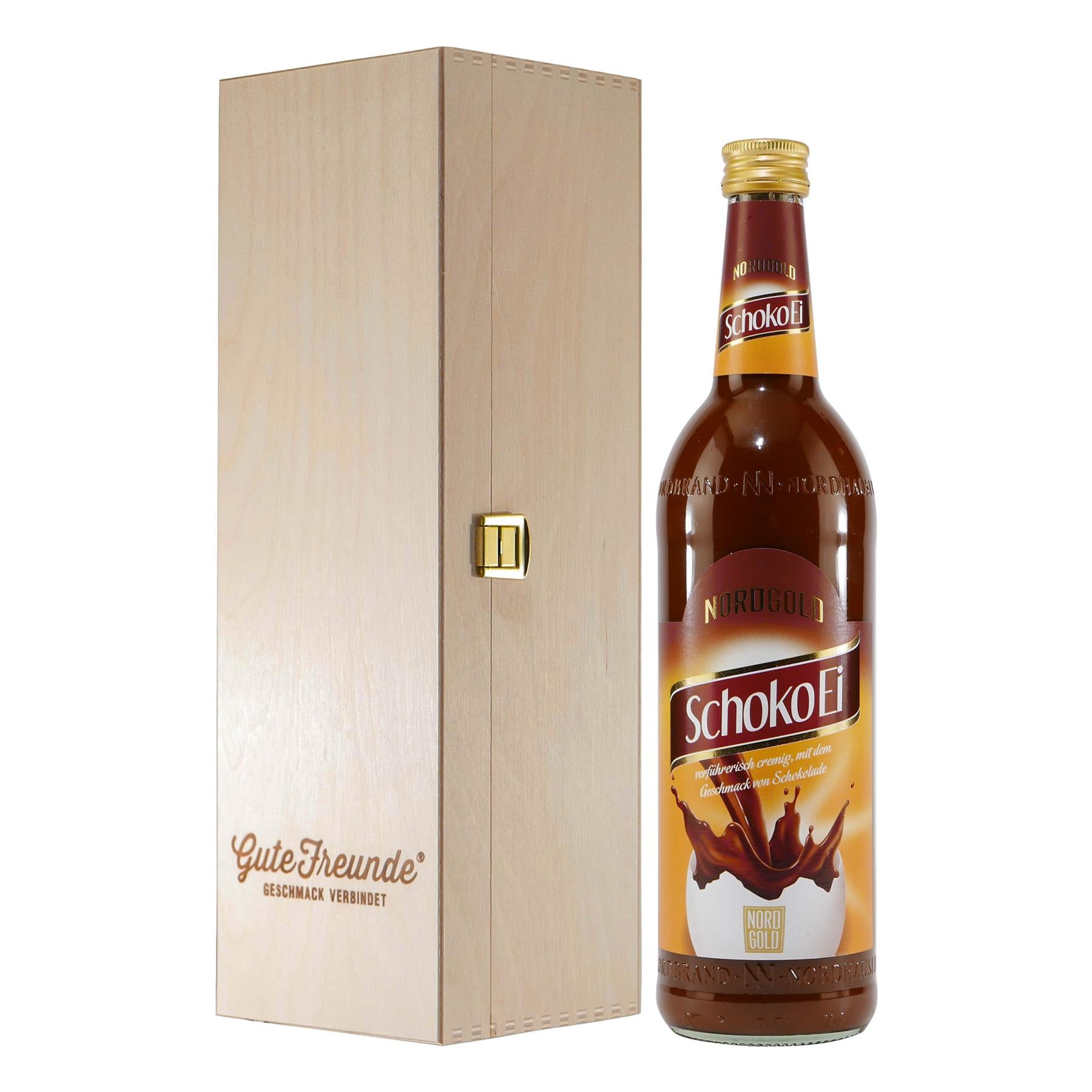 Nordgold SchokoEi Likör mit Geschenk-Holzkiste