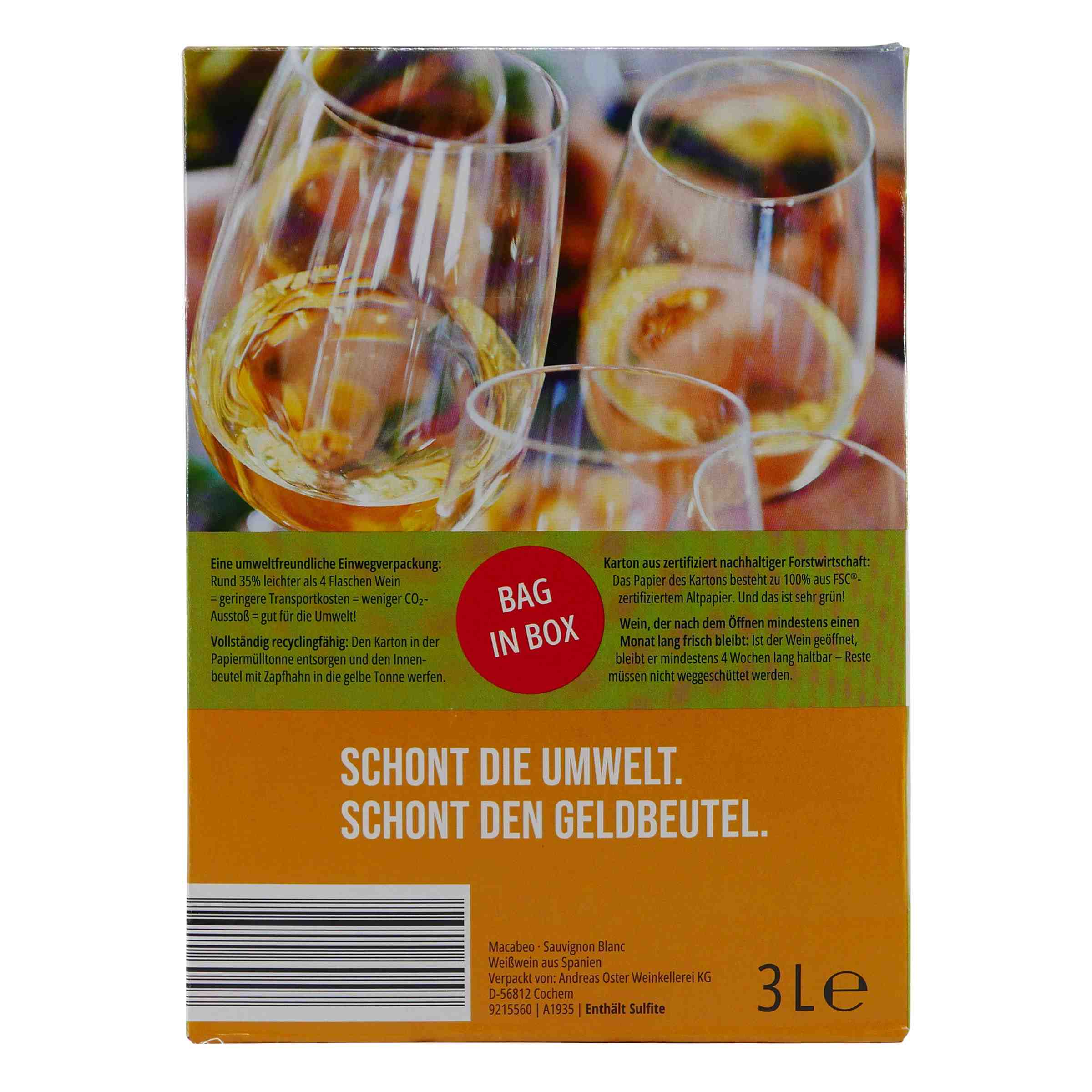 Vino de España Macabeo Sauvignon Blanc BIB 3,0L -trocken-