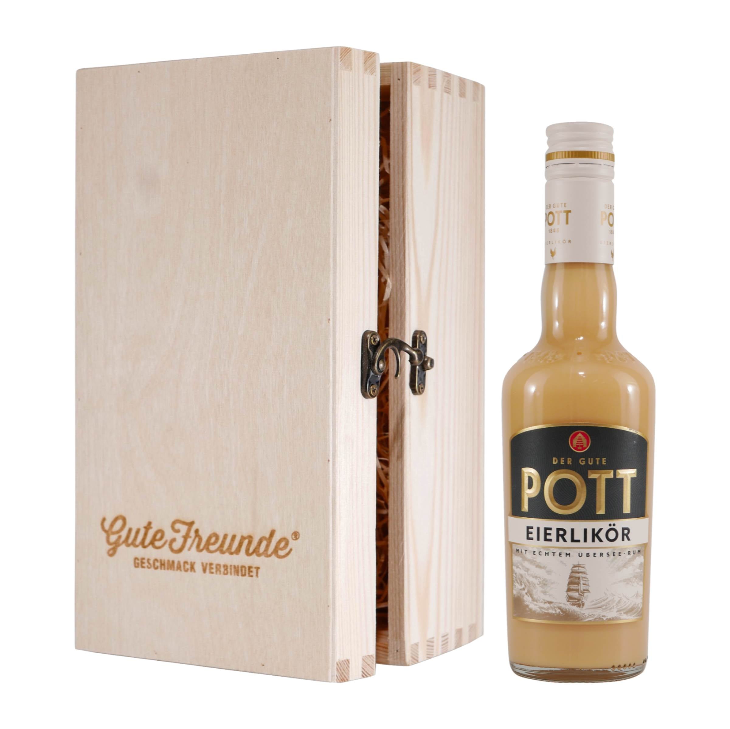 Pott Eierlikör mit Geschenk-Holzkiste