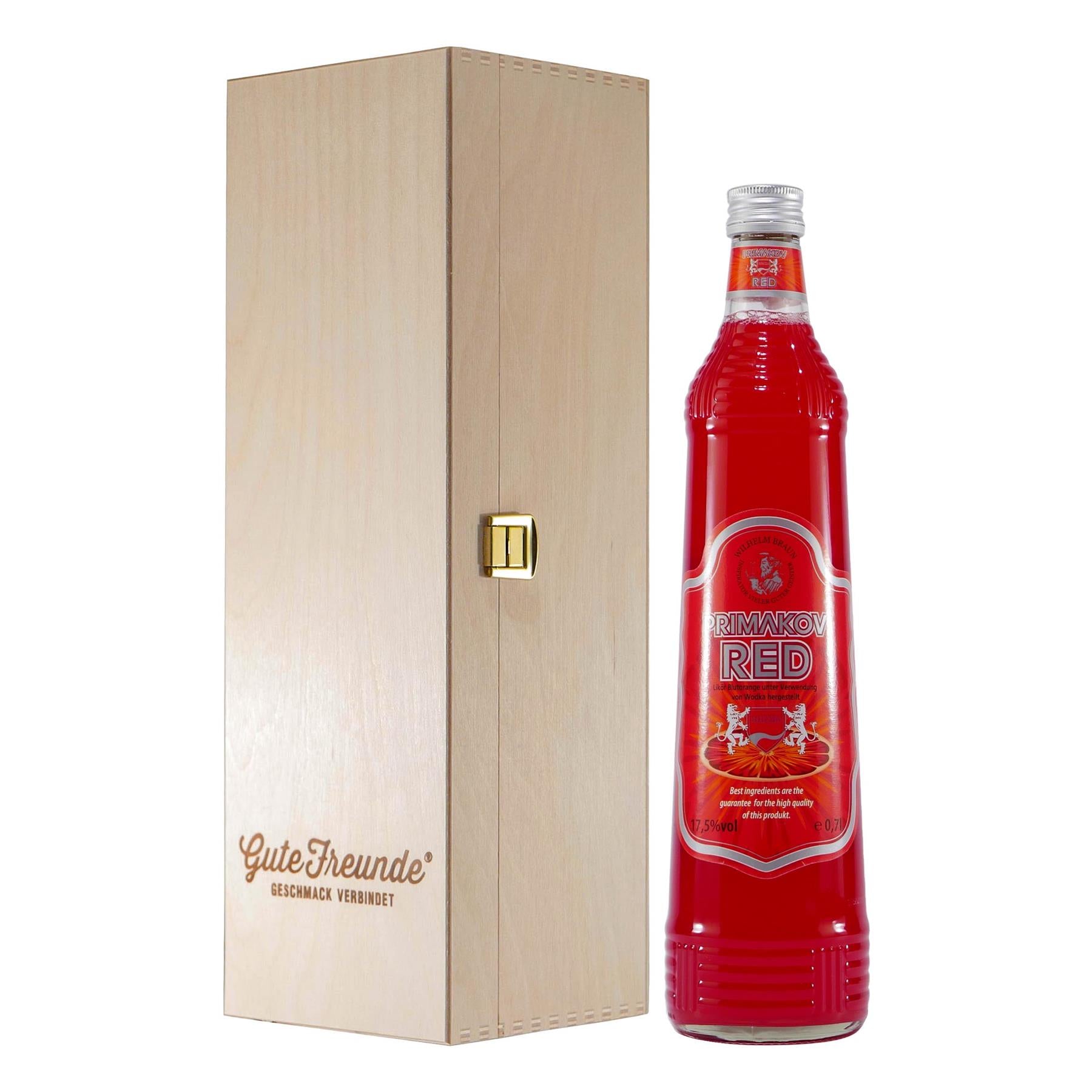 Primakov Red Blutorangen-Likör mit Geschenk-Holzkiste