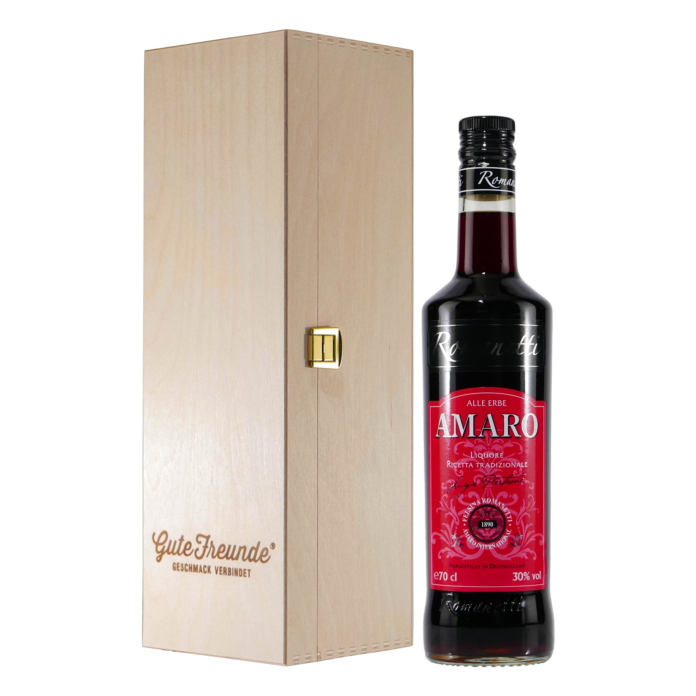 Romanetti Amaro Likör mit Geschenk-Holzkiste