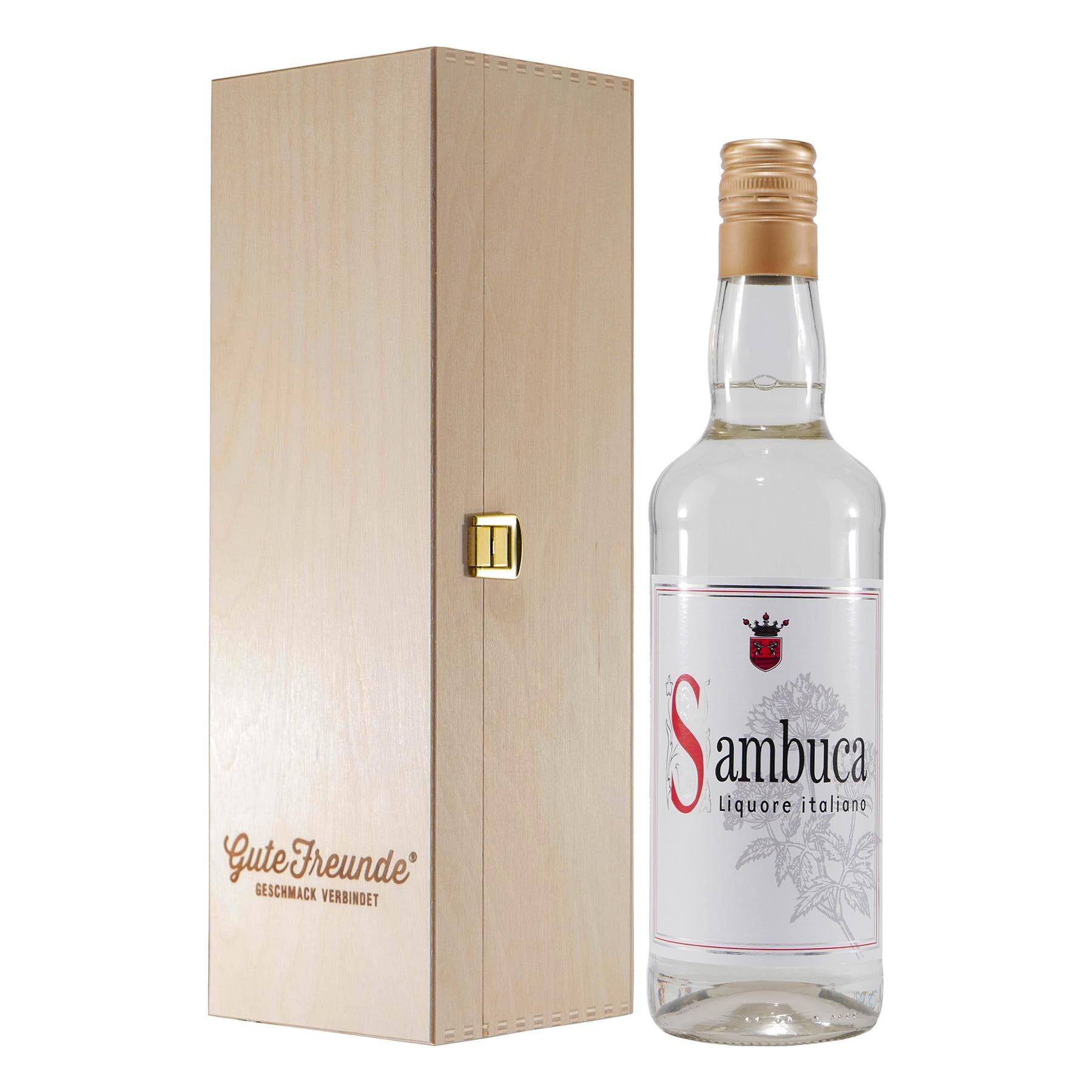 San Faustino Sambuca Likör mit Geschenk-Holzkiste