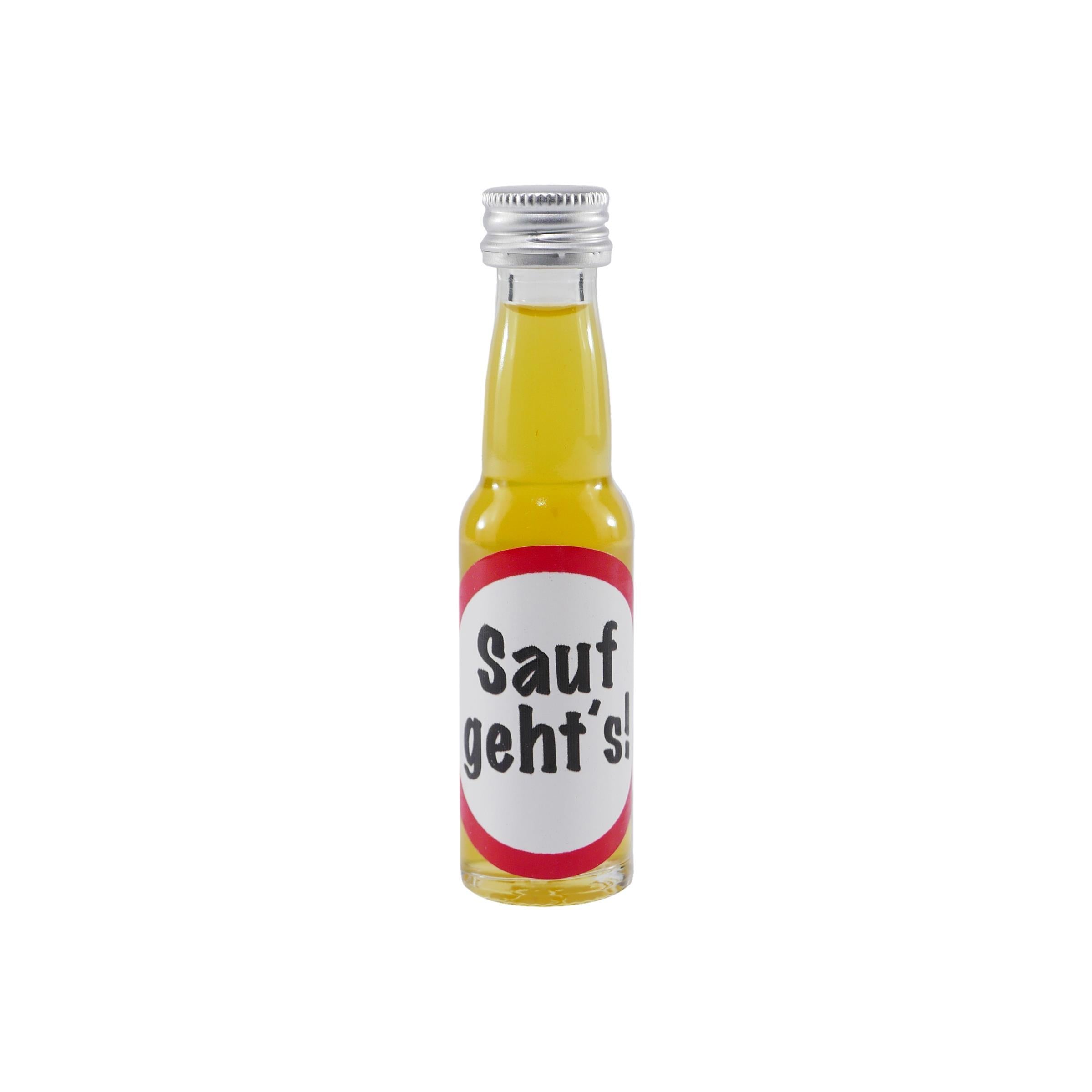 Spaßflasche Maracuja-Likör "Sauf geht´s!" (12 x 0,02L)