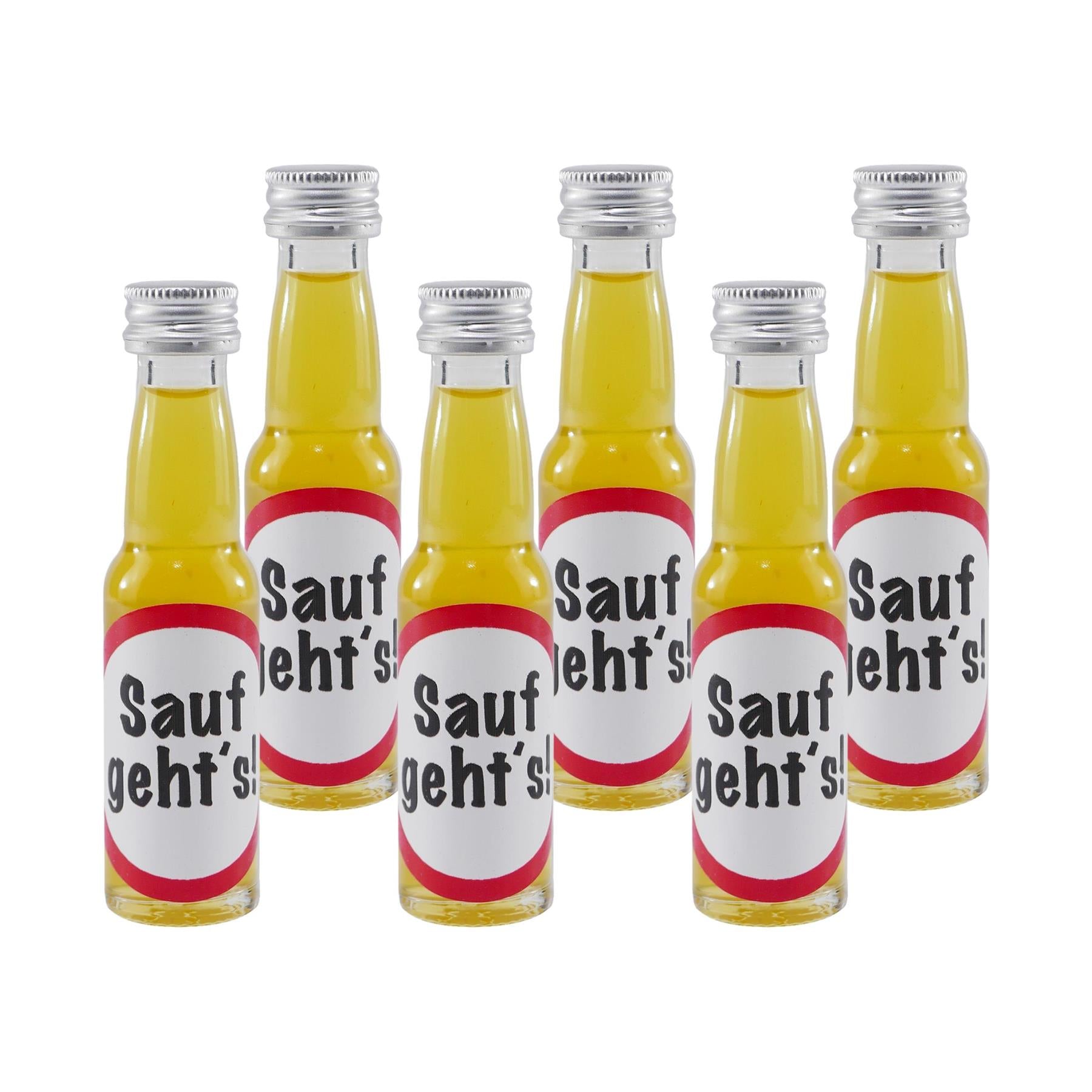 Spaßflasche Maracuja-Likör "Sauf geht´s!" (12 x 0,02L)