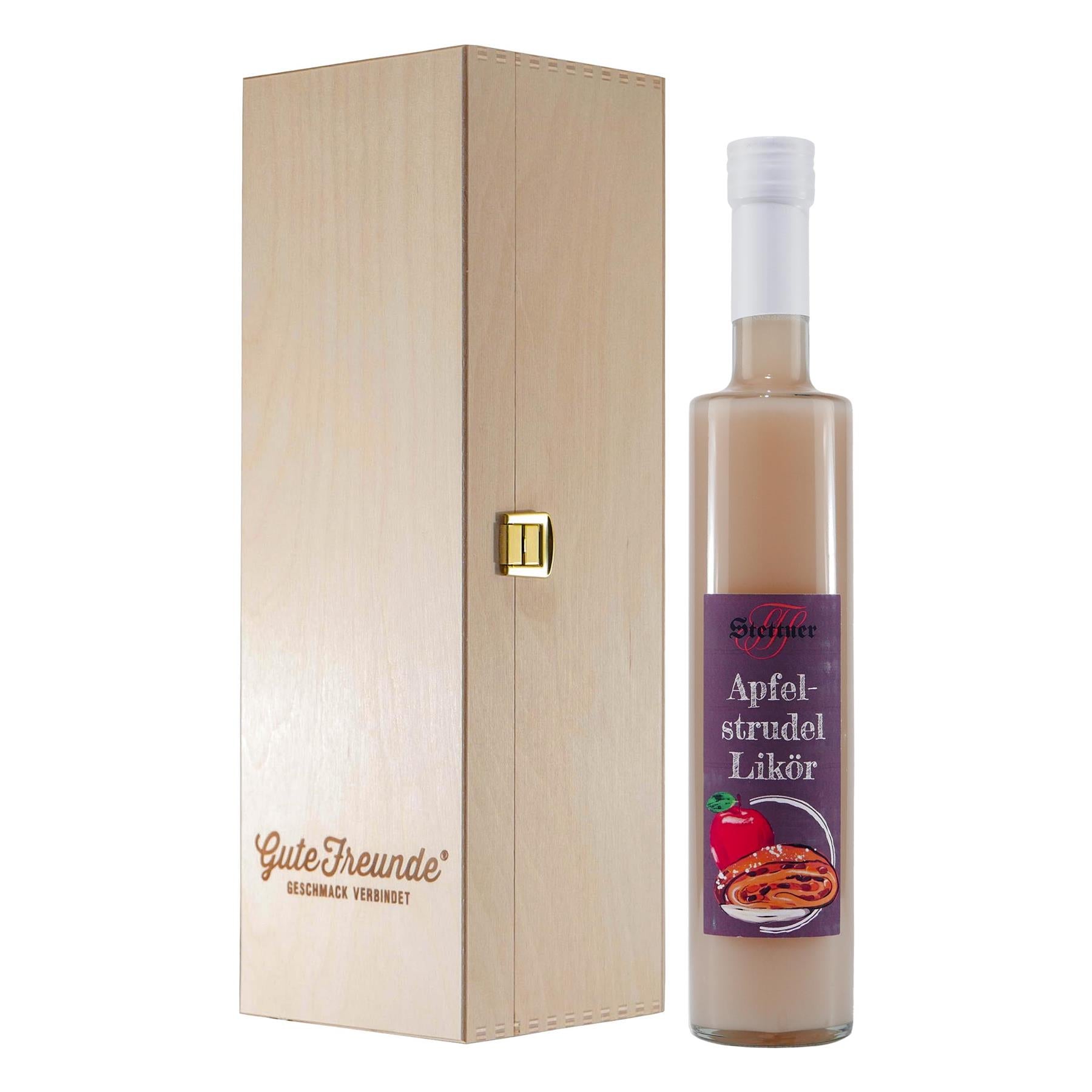 Stettner Apfelstrudel Likör mit Geschenk-Holzkiste