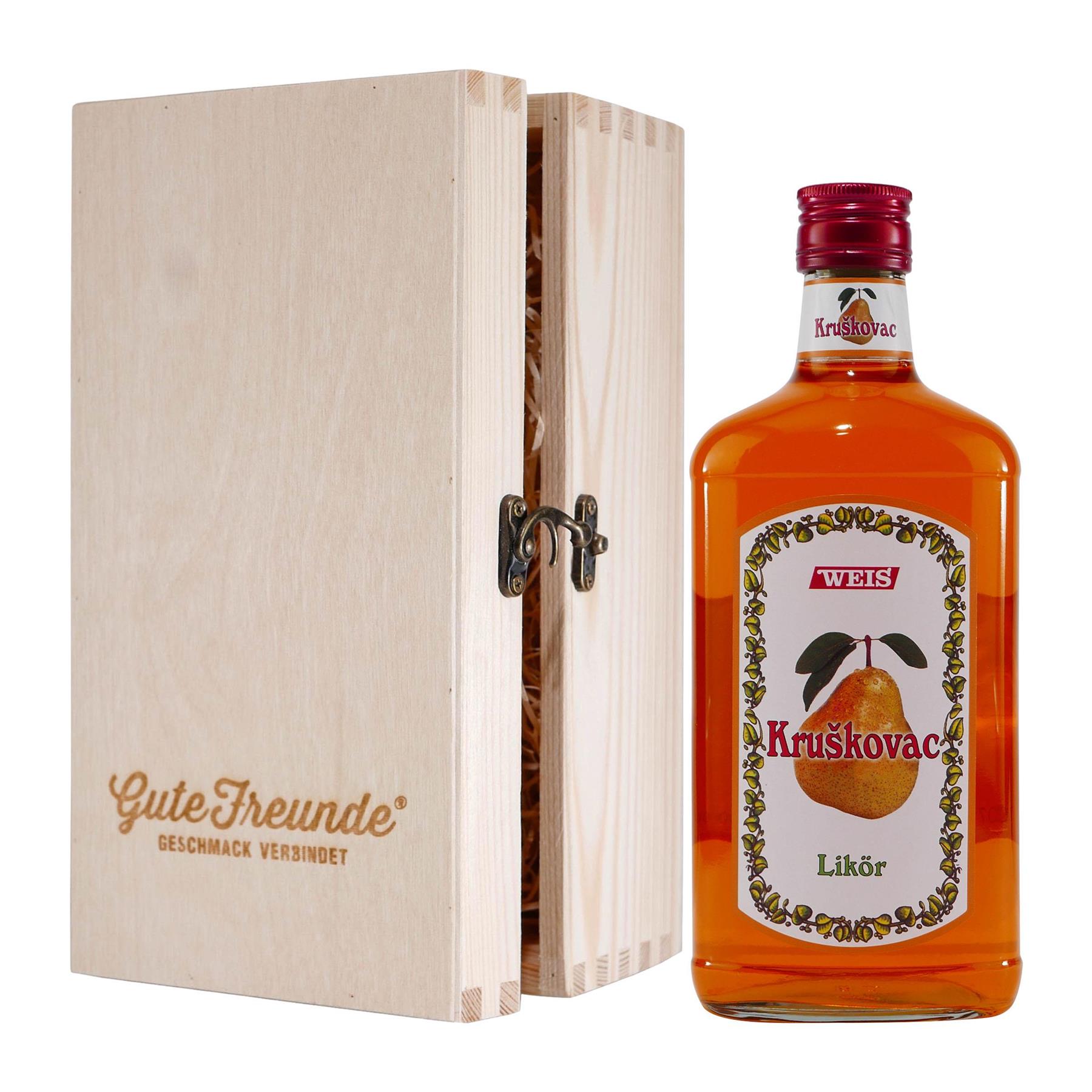 Weis Kruskovac Birnen-Likör mit Geschenk-Holzkiste