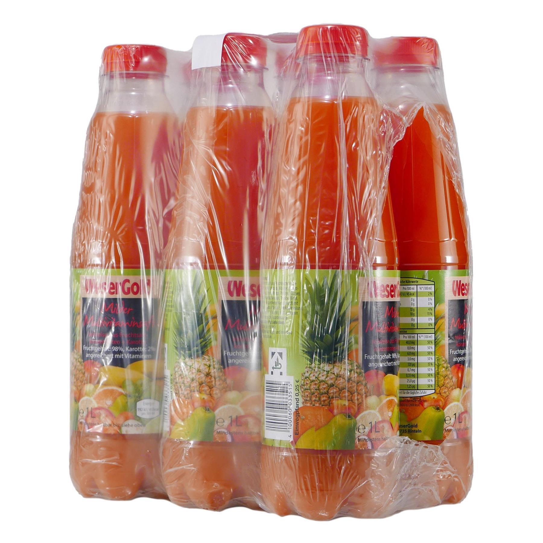 WeserGold Milder Multivitaminsaft (6 x 1,0L) EINWEG