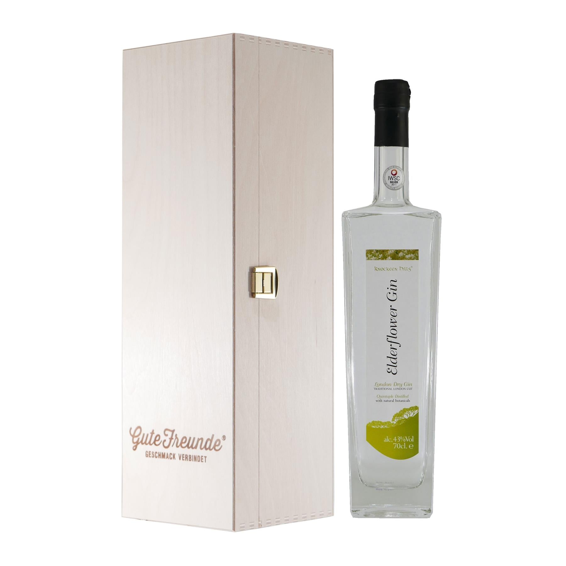 Elderflower London Dry Gin mit Geschenk-Holzkiste