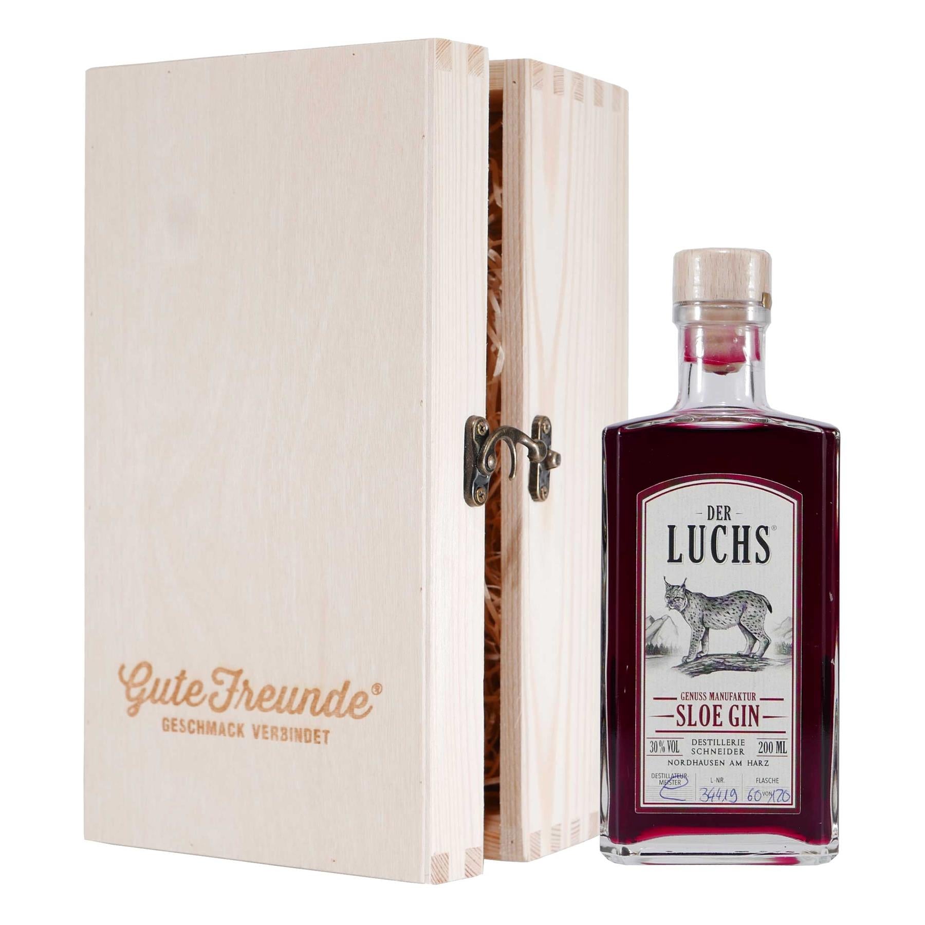 DER LUCHS Sloe Gin 0,2L mit Geschenk-Holzkiste