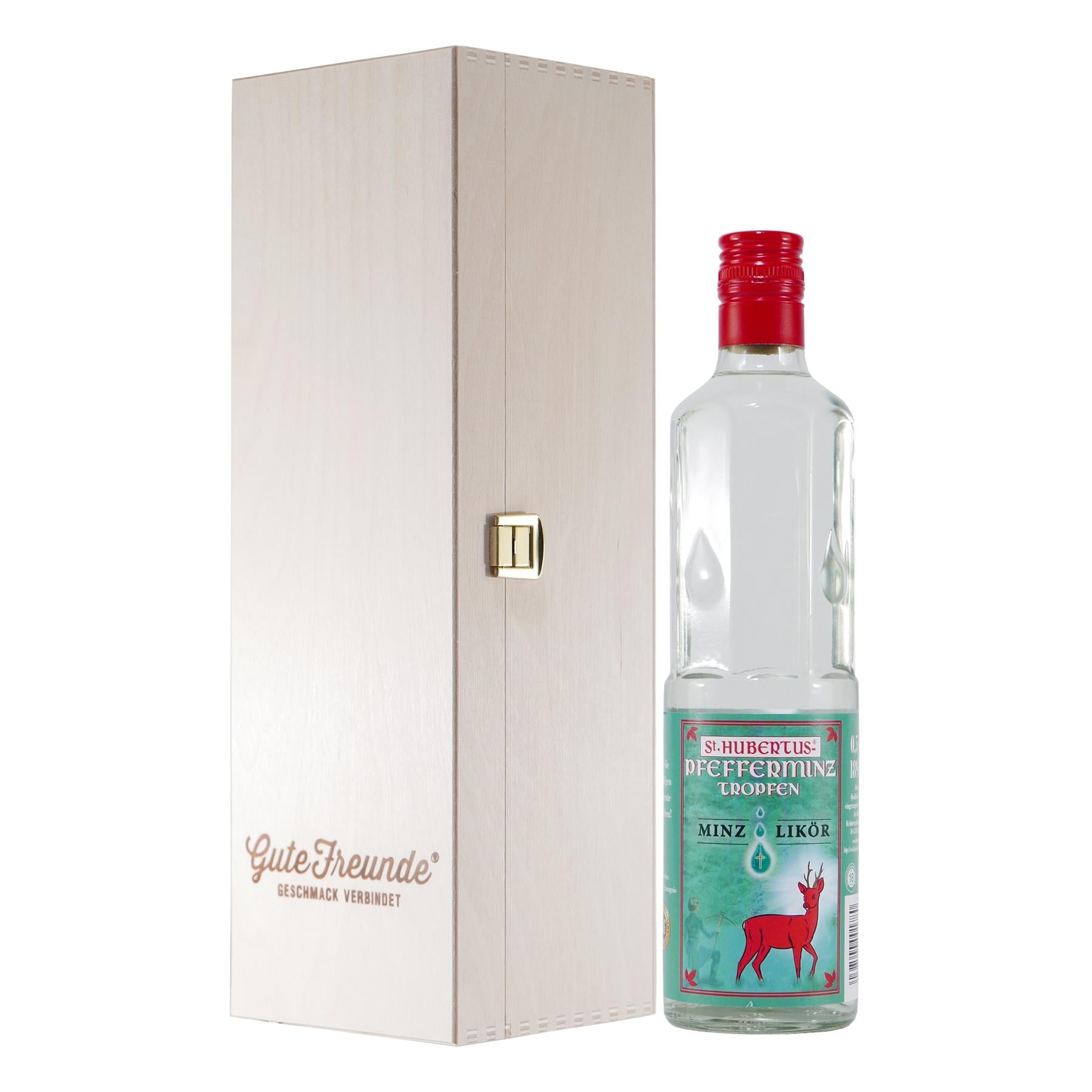St. Hubertus Pfefferminz-Tropfen mit Geschenk-Holzkiste