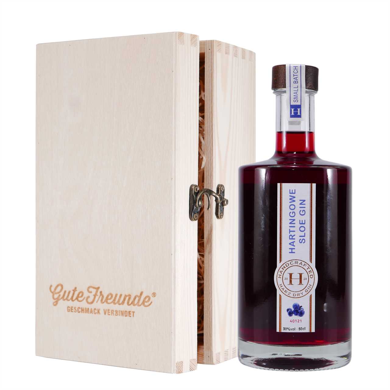 Hartingowe Sloe Gin mit Geschenk-Holzkiste