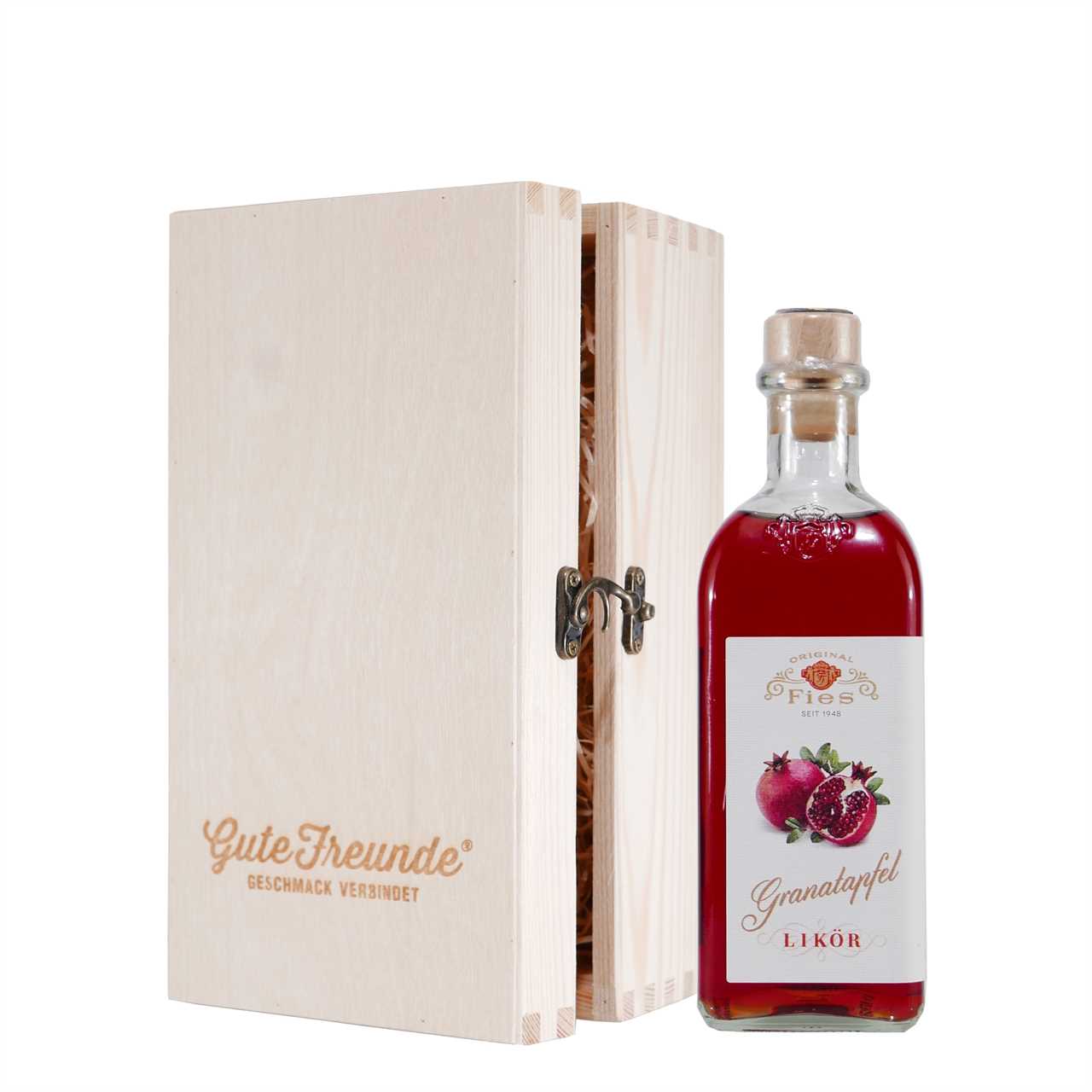 Fies Granatapfel Likör mit Geschenk-Holzkiste