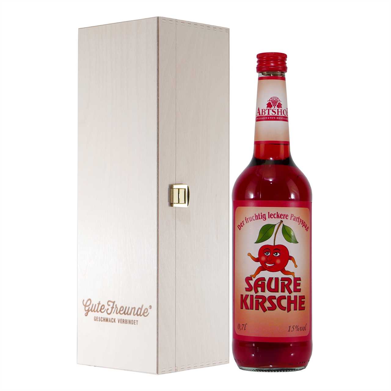 Abtshof Saure Kirsche-Likör mit Geschenk-Holzkiste