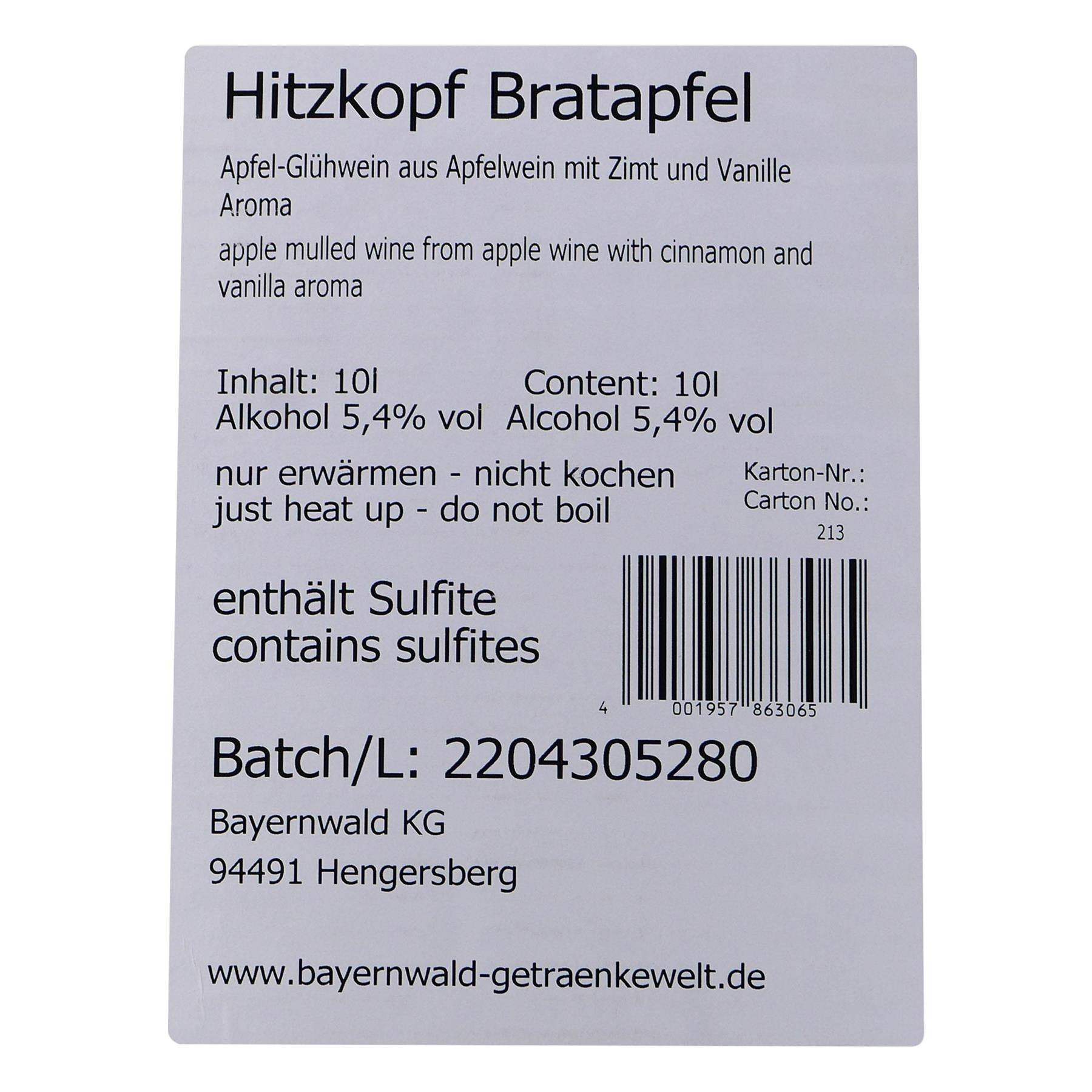 Hitzkopf Bratapfel Glühwein 10L BIB