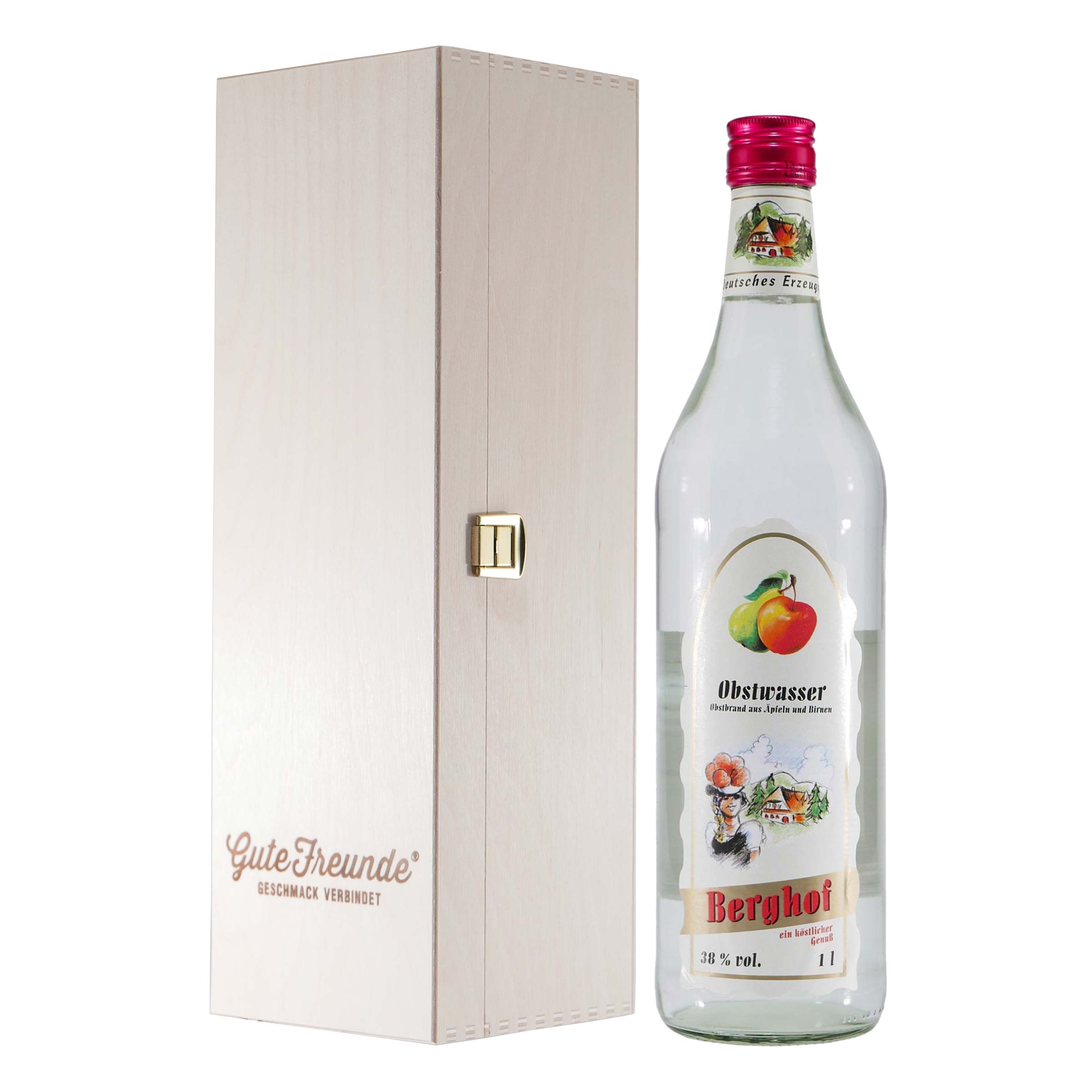 Berghof Obstwasser mit Geschenk-Holzkiste