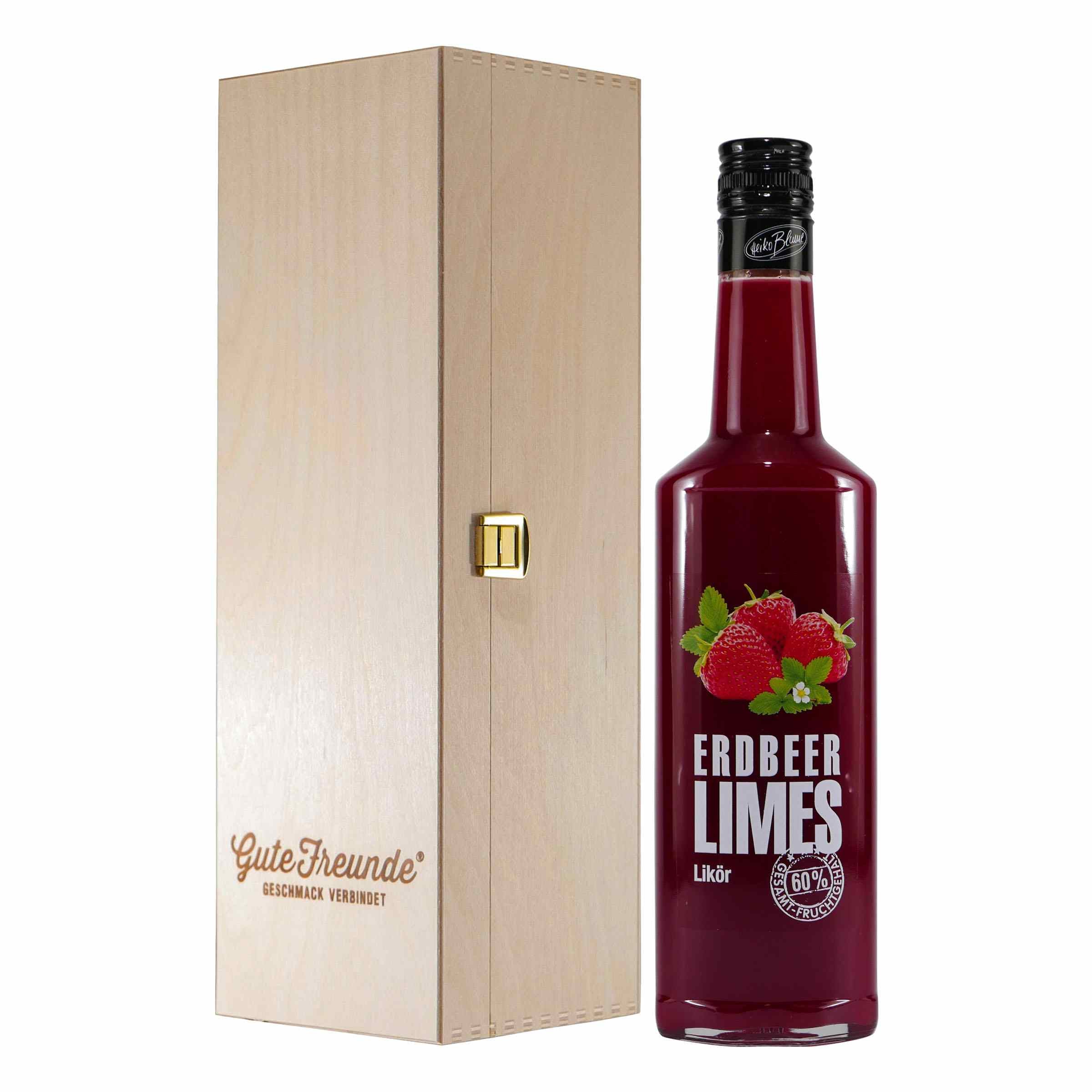 Blume Erdbeer-Limes Likör mit Geschenk-Holzkiste