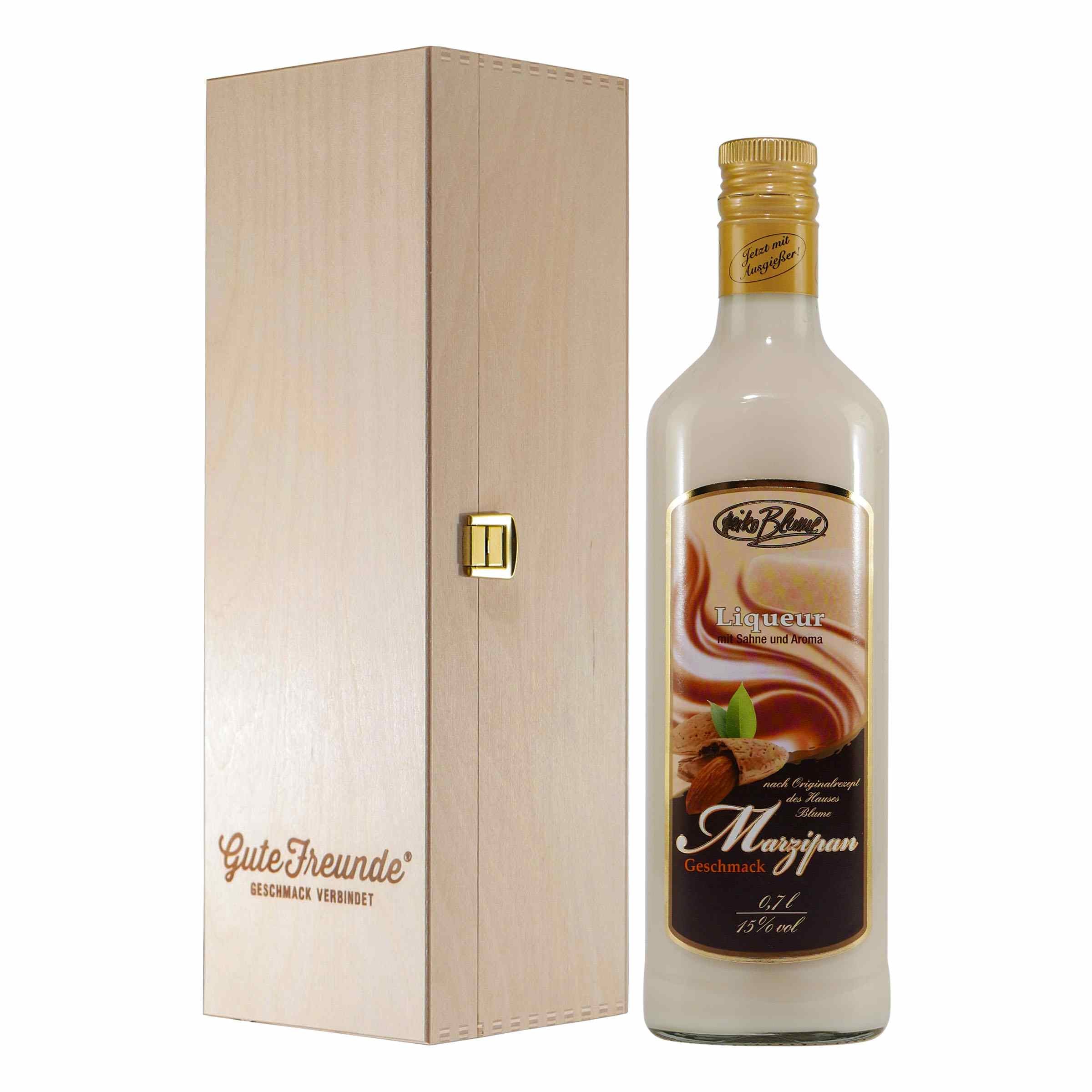 Blume Marzipan Liqueur mit Geschenk-Holzkiste