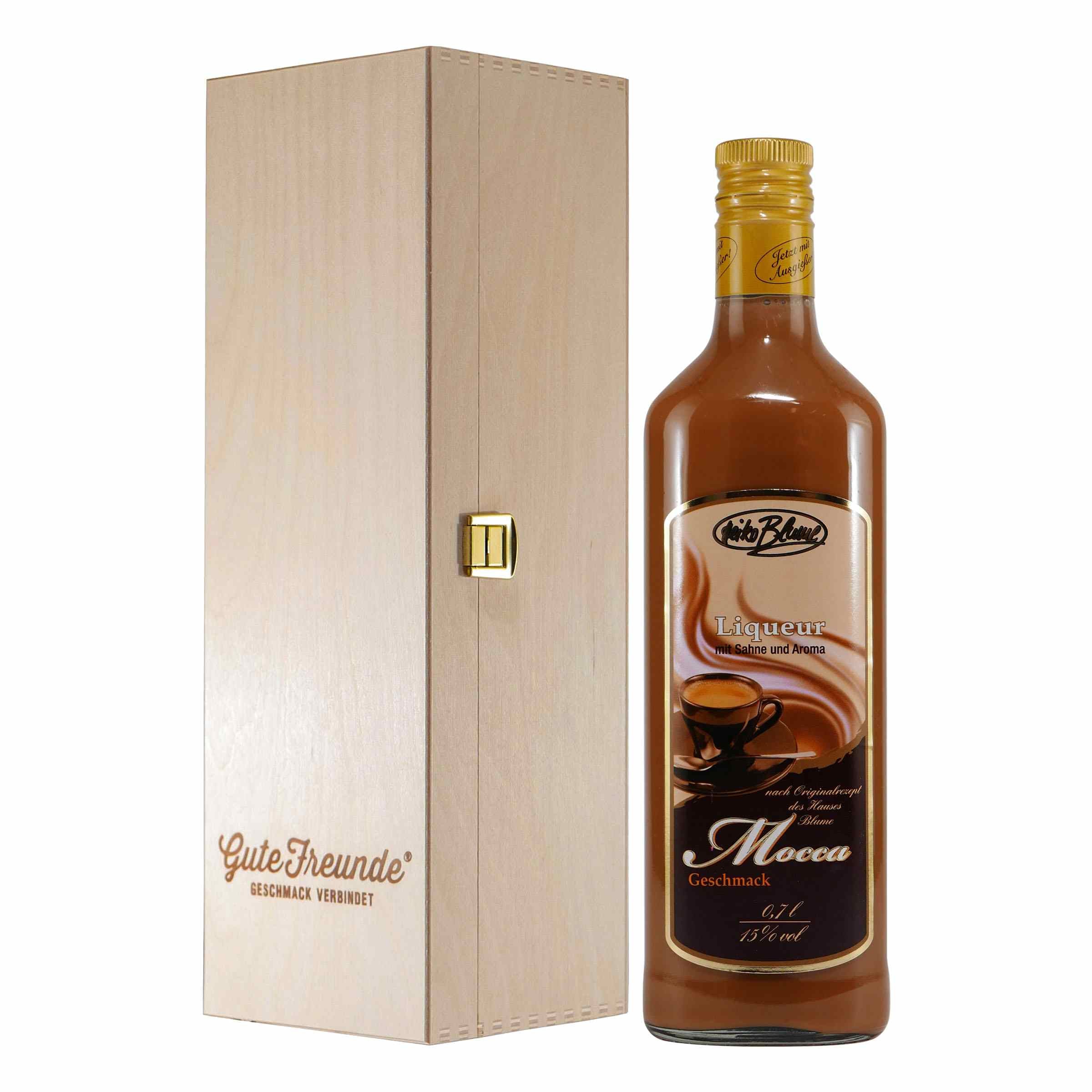 Blume Mocca Liqueur mit Geschenk-Holzkiste
