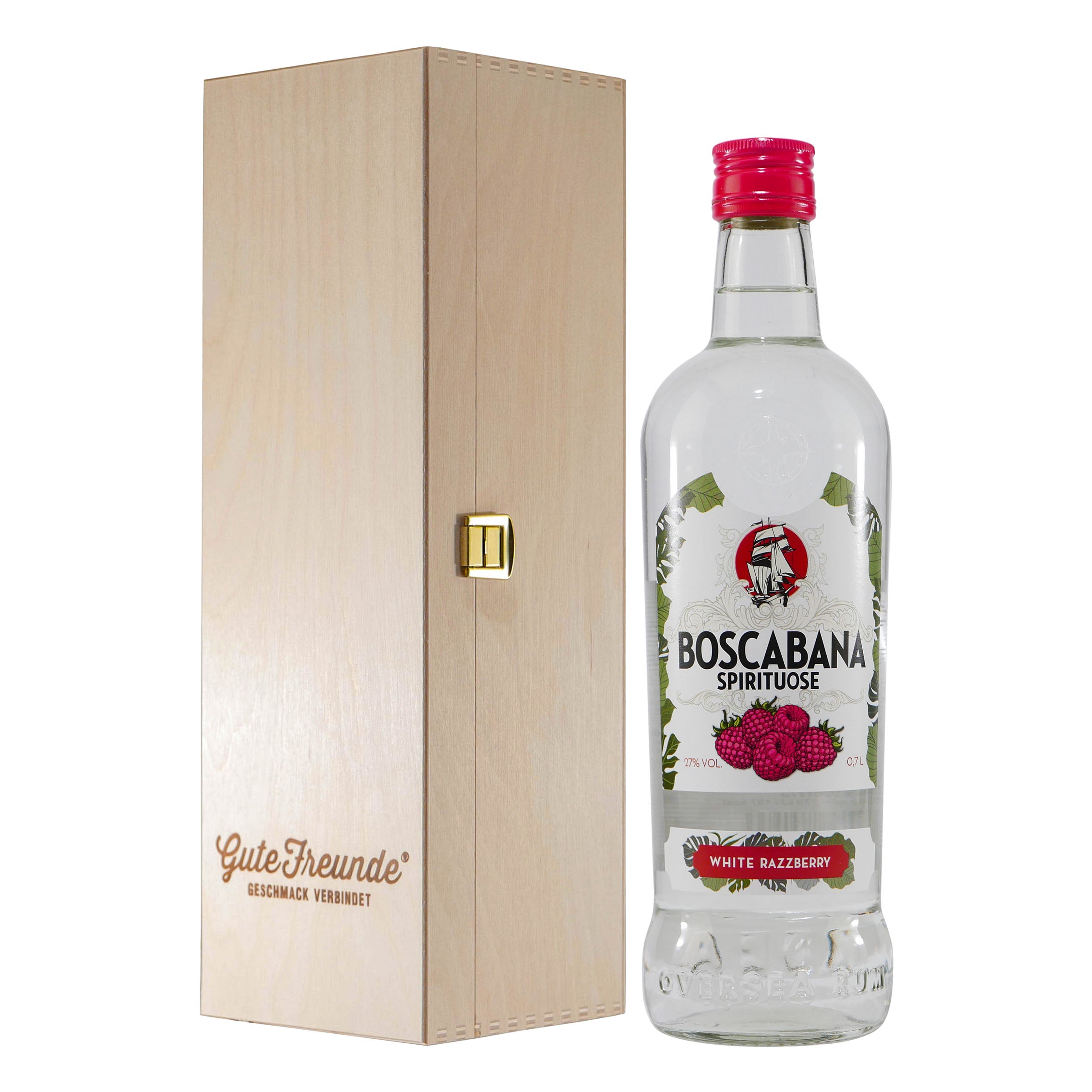 Boscabana White Razzberry Spirituose mit Geschenk-Holzkiste