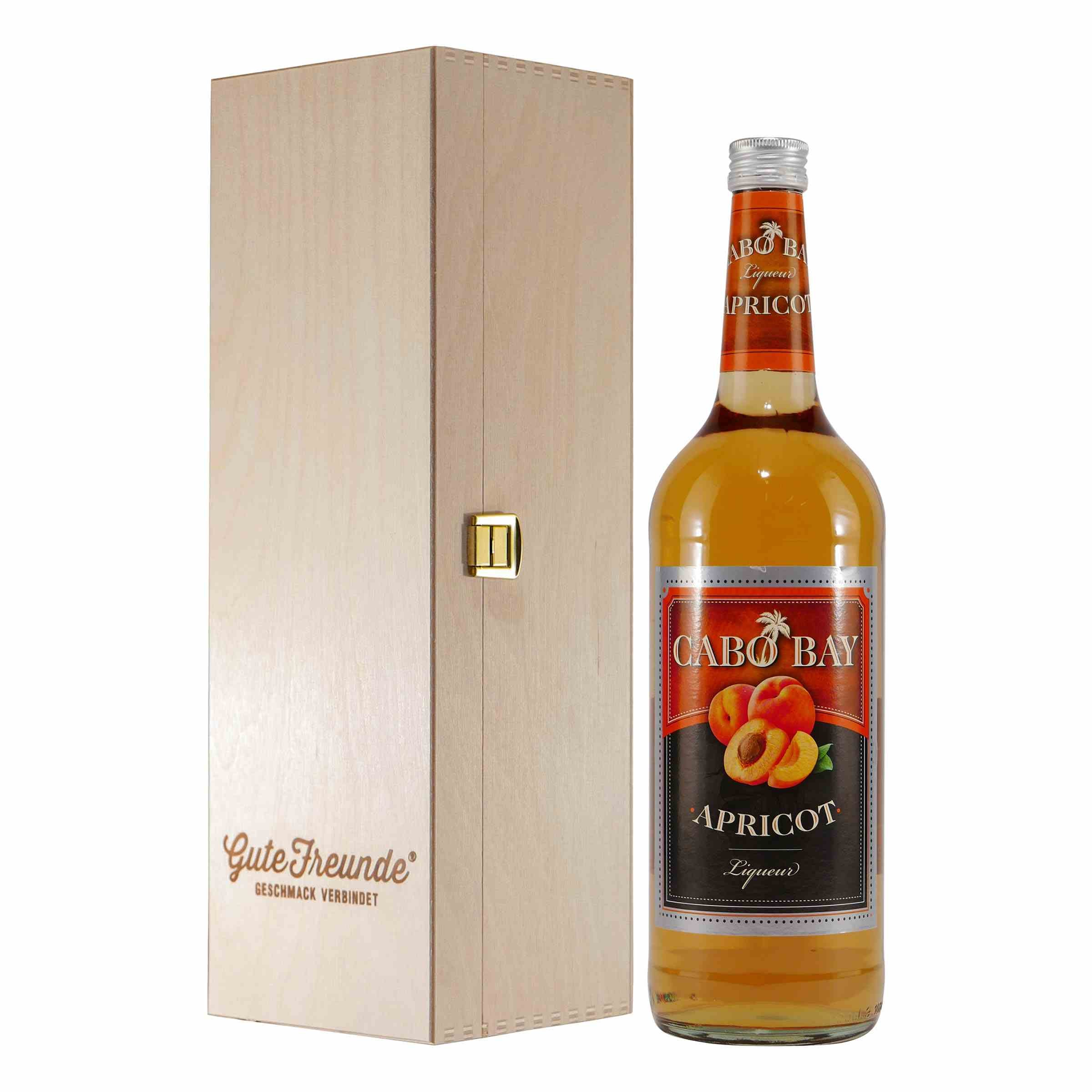 Cabo Bay Apricot Liqueur mit Geschenk-Holzkiste