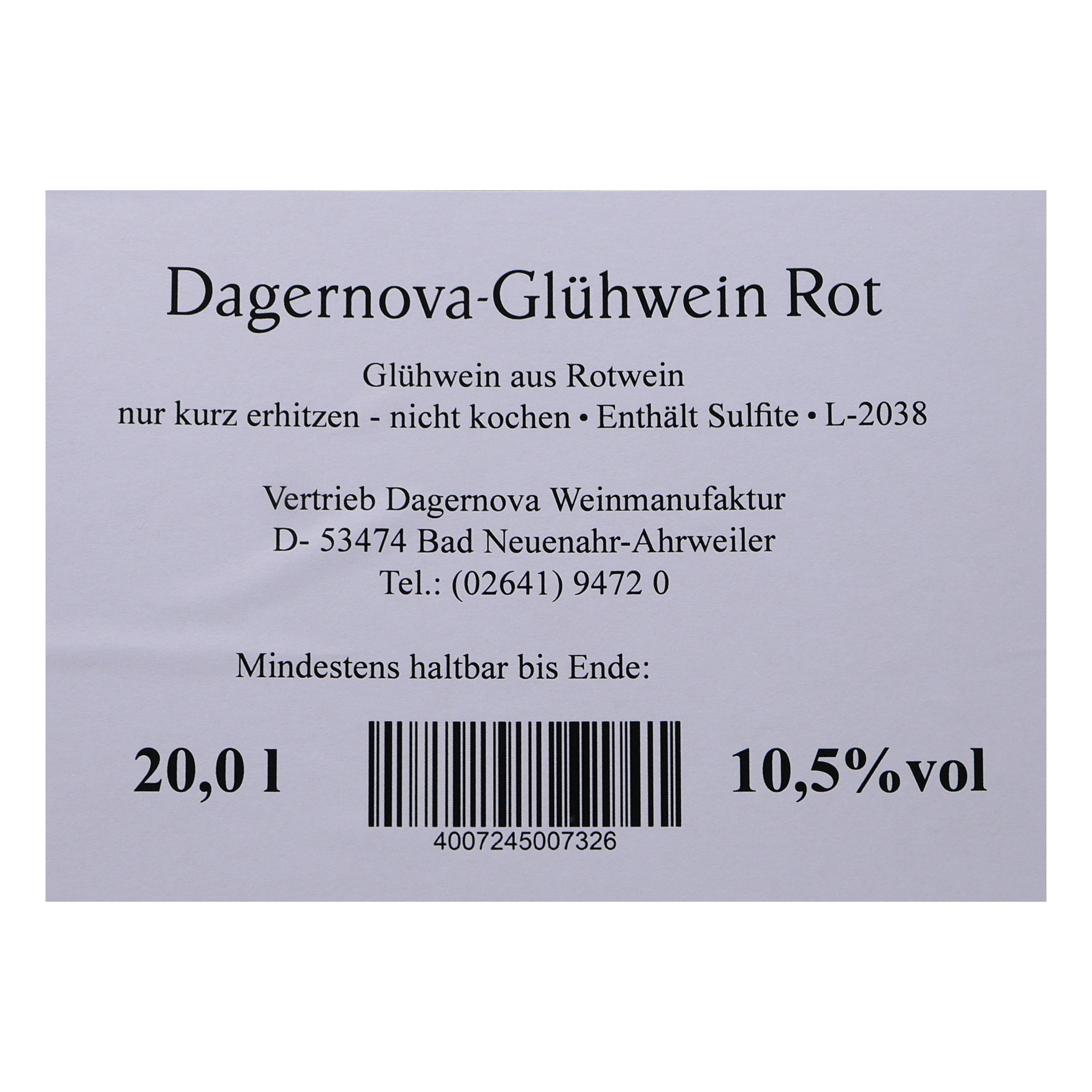 Dagernova Glühwein Rot 20L