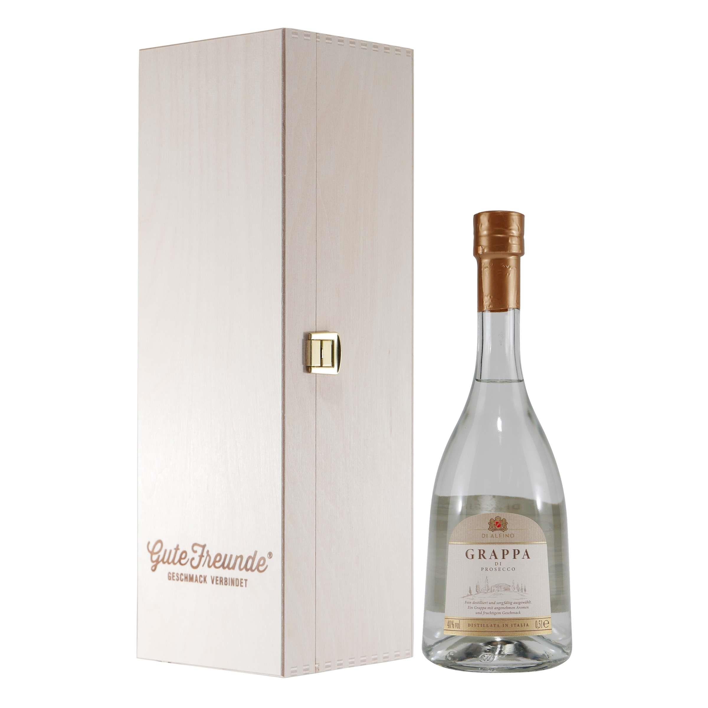 Di Alfino Grappa di Prosecco mit Geschenk-Holzkiste