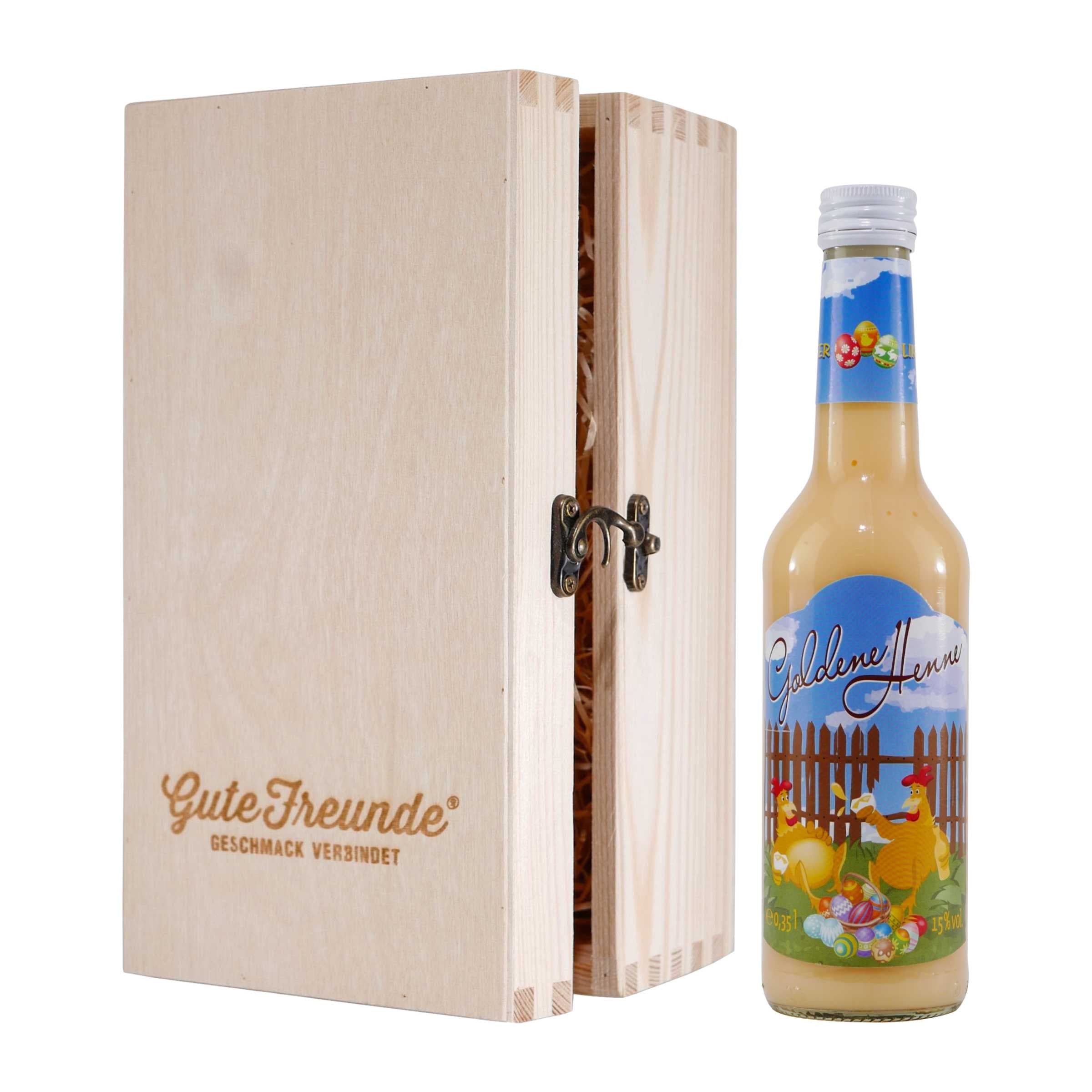 Goldene Henne Eierlikör mit Geschenk-Holzkiste