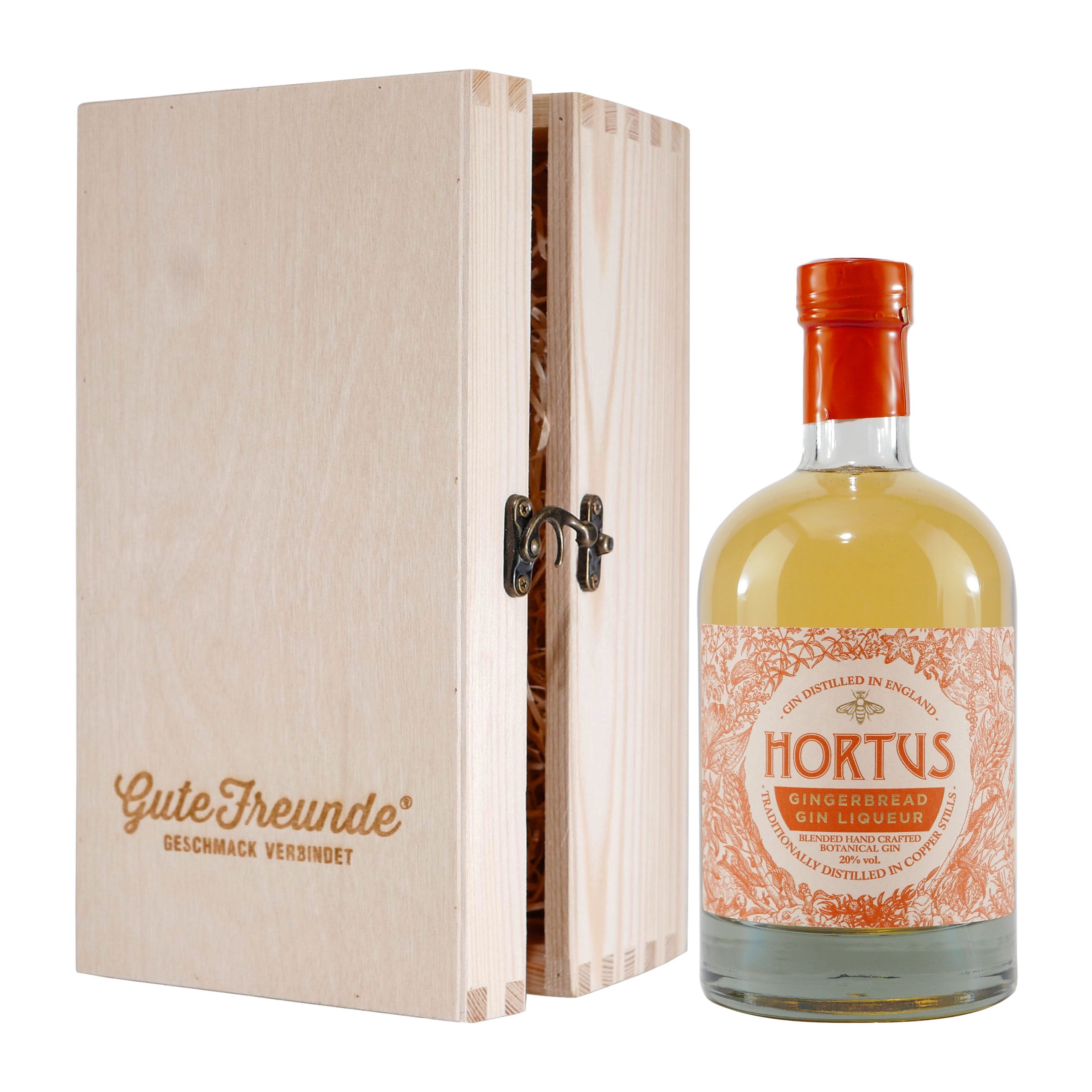 Hortus Gingerbread Gin Liqueur mit Geschenk-Holzkiste