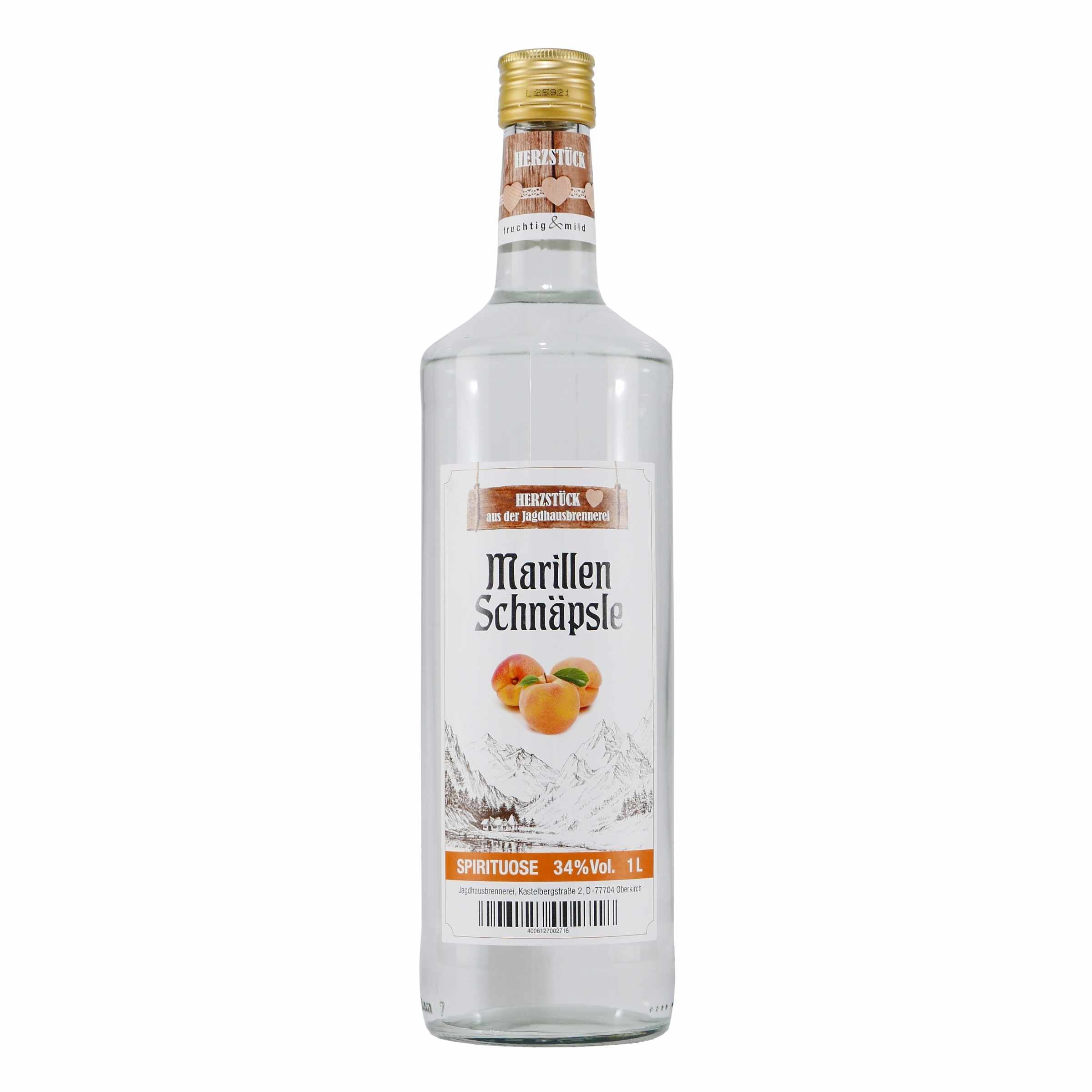 Herzstück Marillenschnäpsle mit Geschenk-Holzkiste