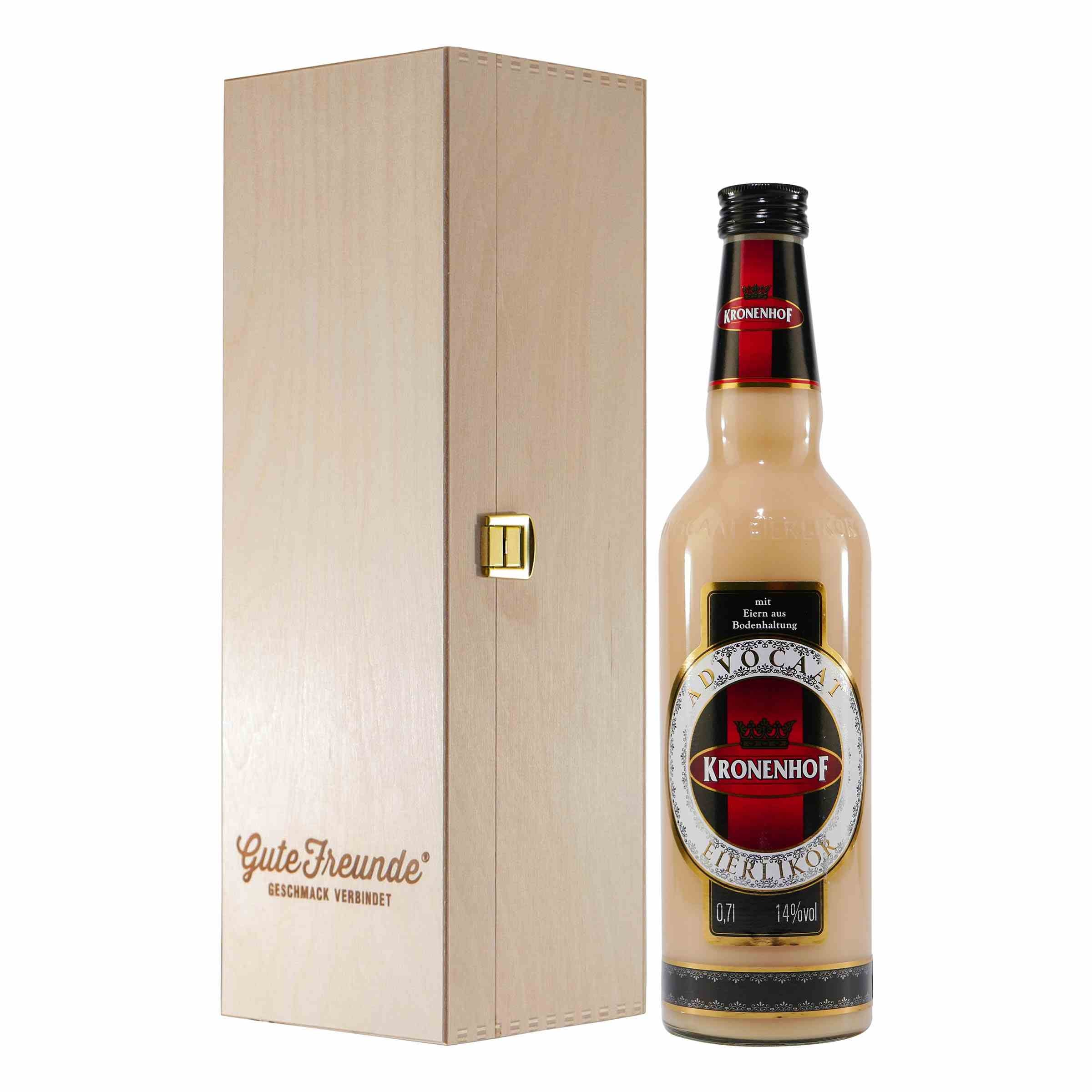 Kronenhof Advocaat Eierlikör mit Geschenk-Holzkiste