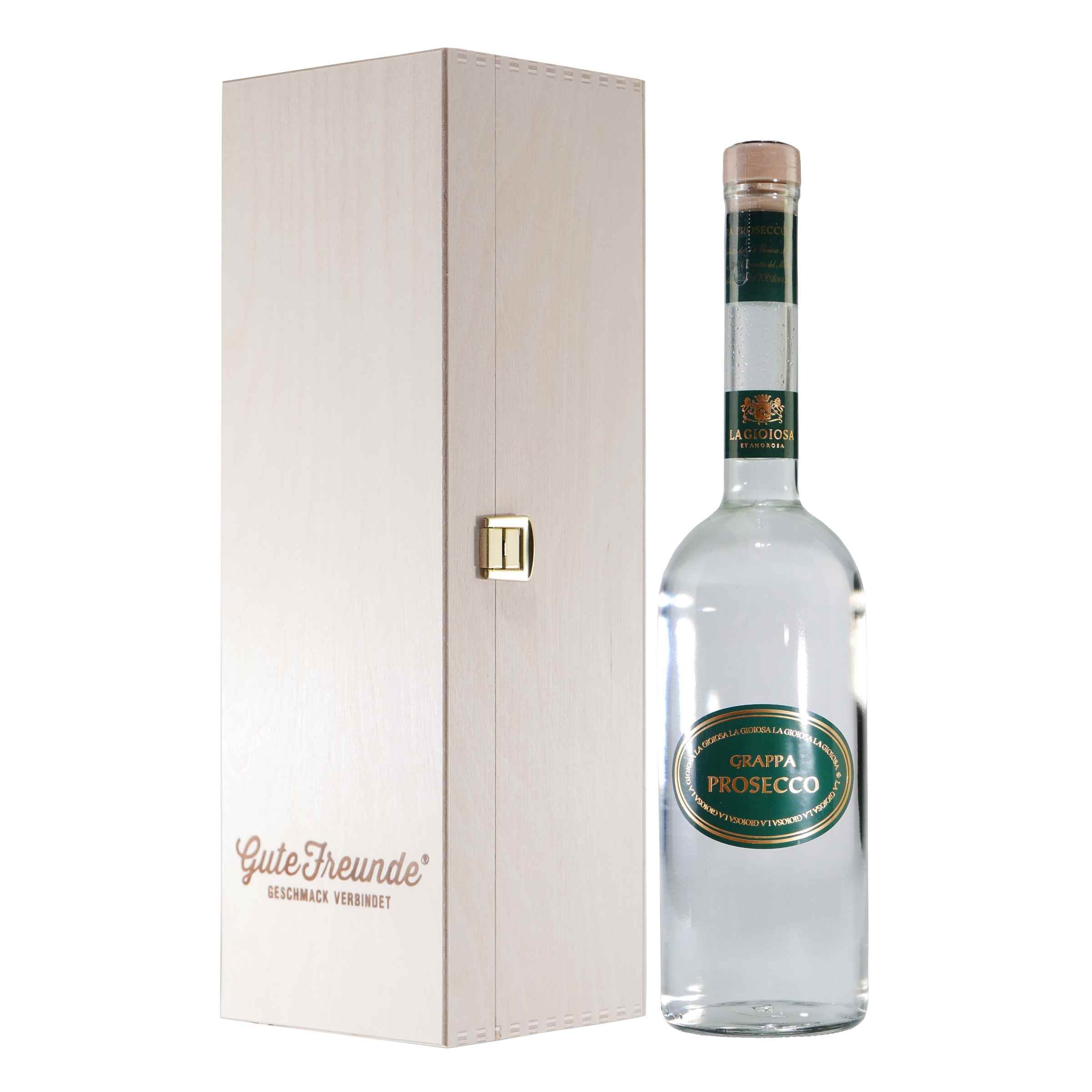 La Gioiosa Grappa di Prosecco mit Geschenk-Holzkiste