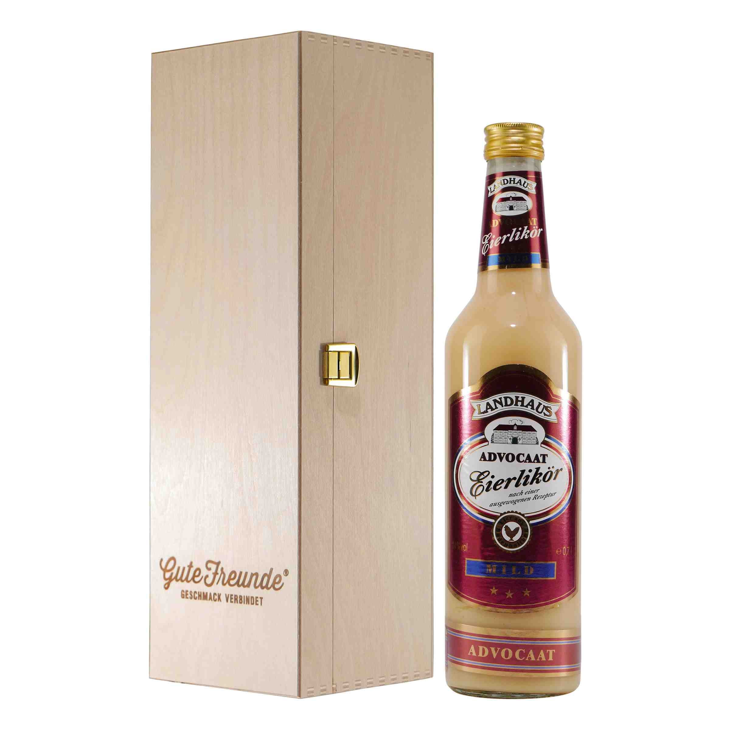 Landhaus Eierlikör Mild 14% mit Geschenk-Holzkiste