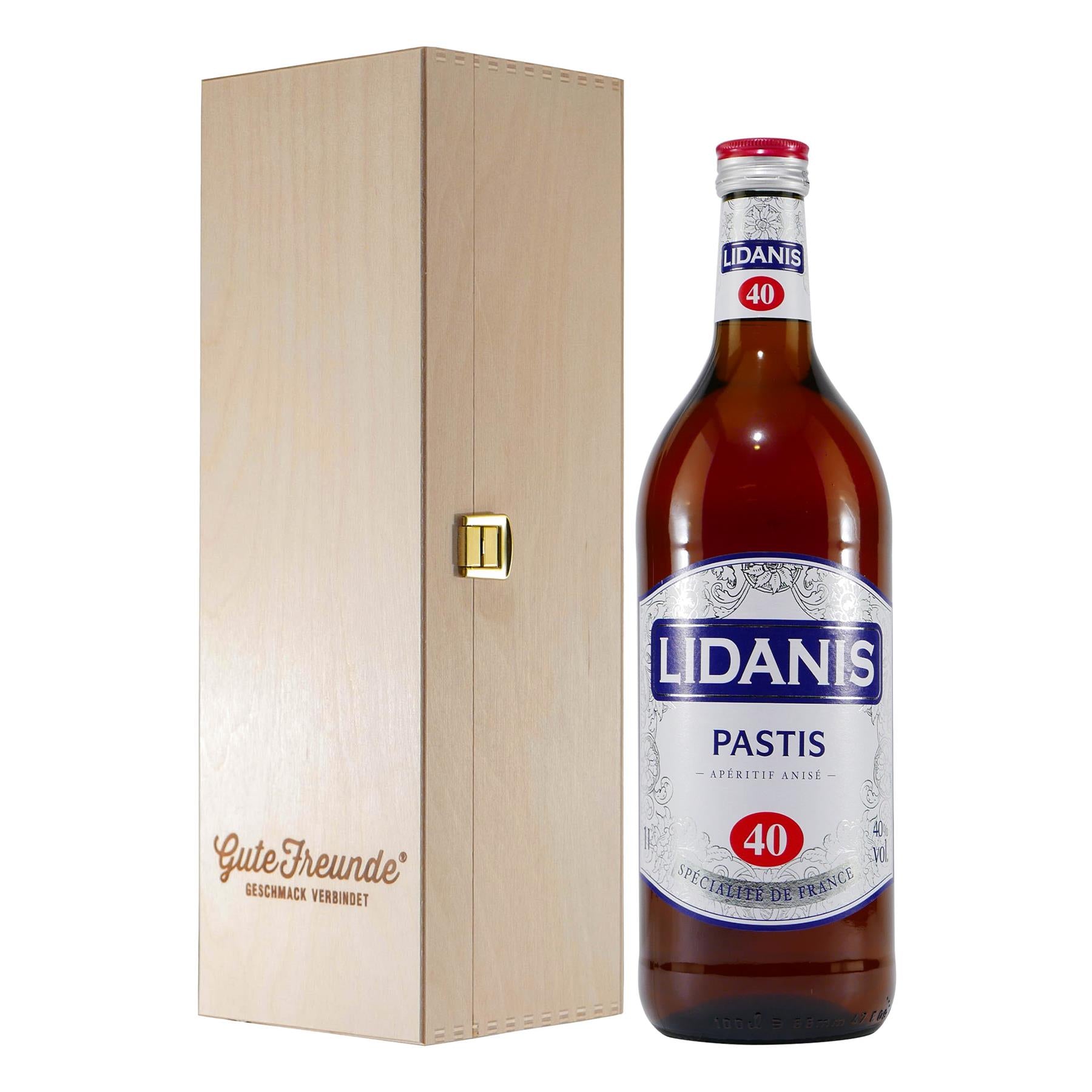 Lidanis Pastis Anisé 40 mit Geschenk-Holzkiste