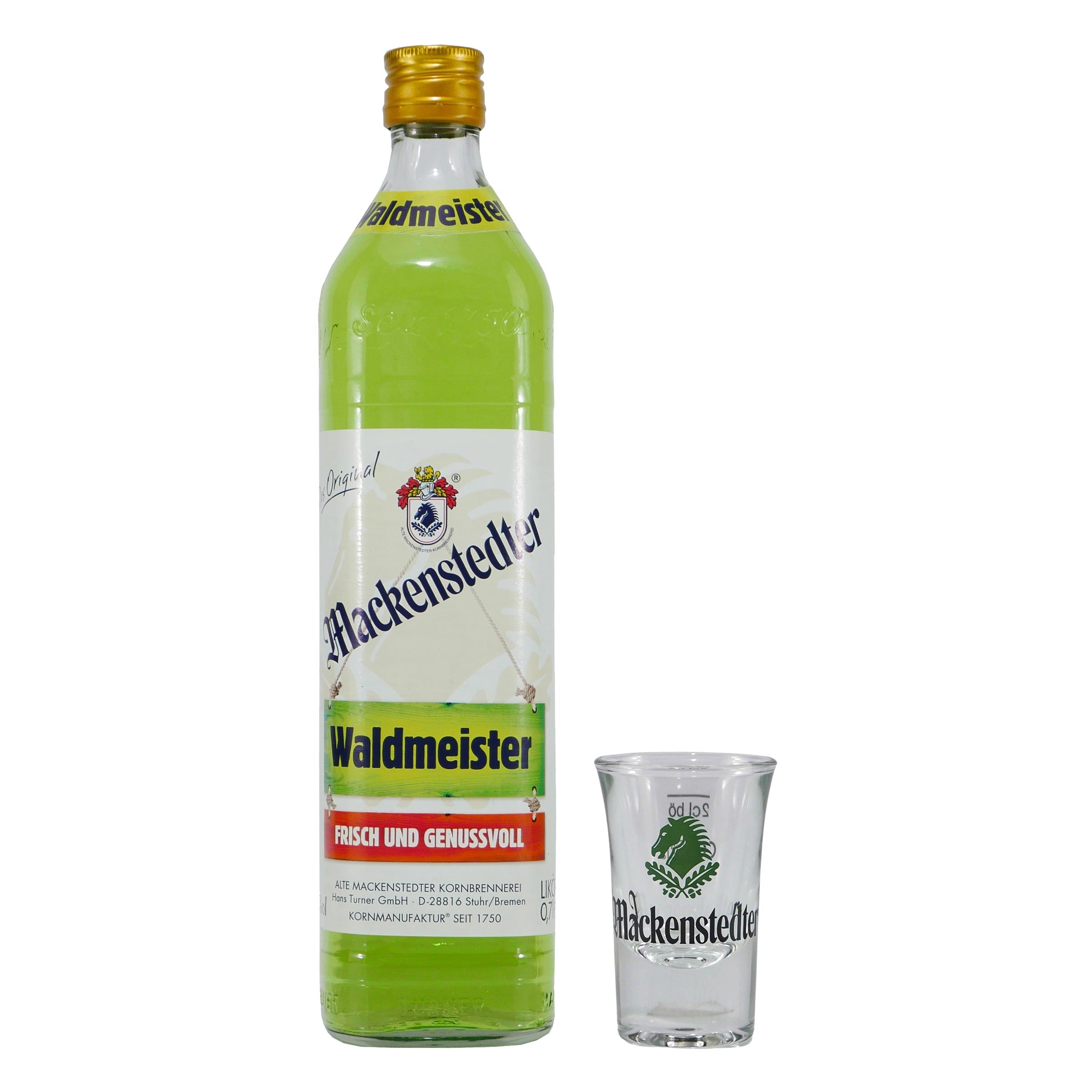 Mackenstedter Waldmeister Likör mit 6x Shotgläser