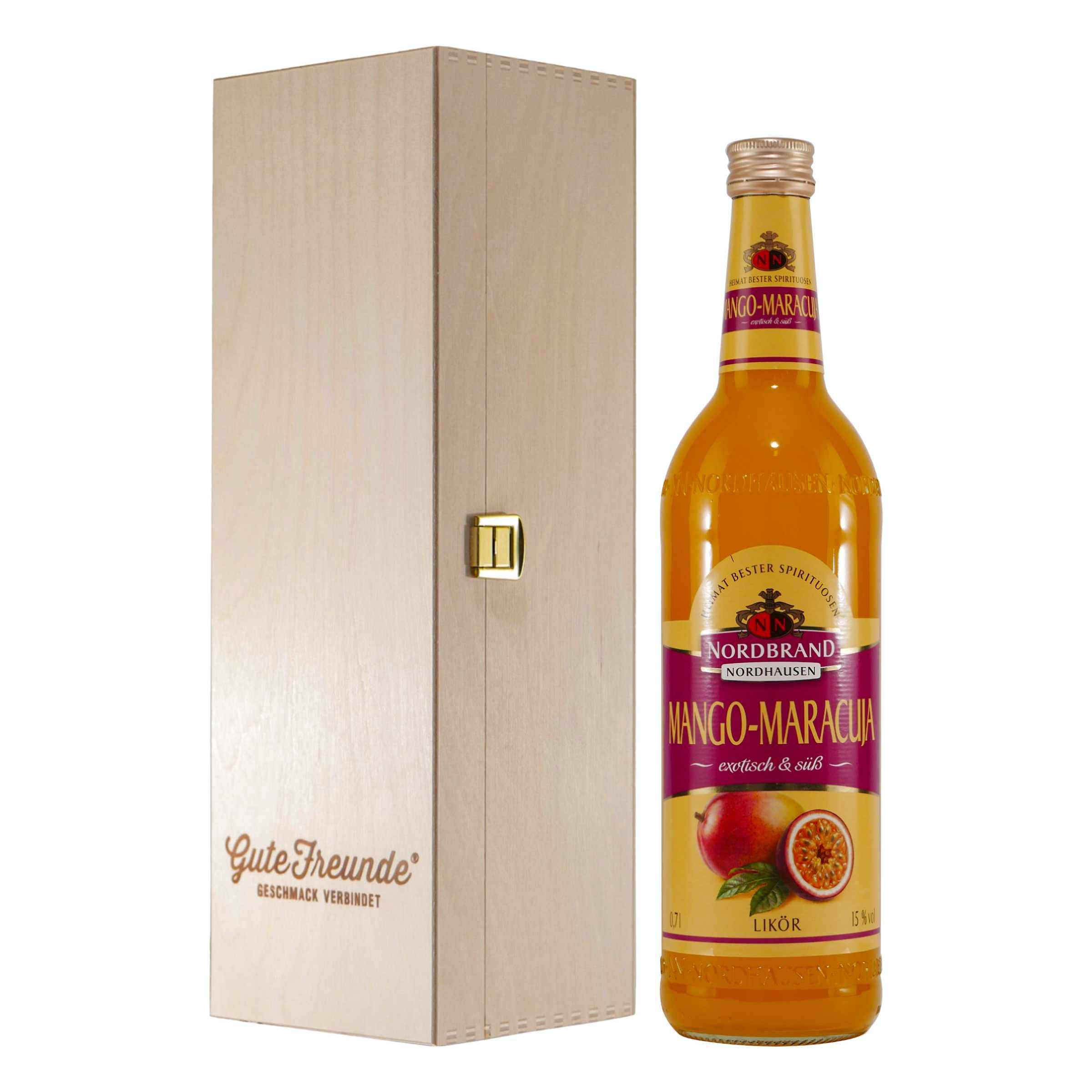 Norbrand Mango-Maracuja Likör mit Geschenk-Holzkiste