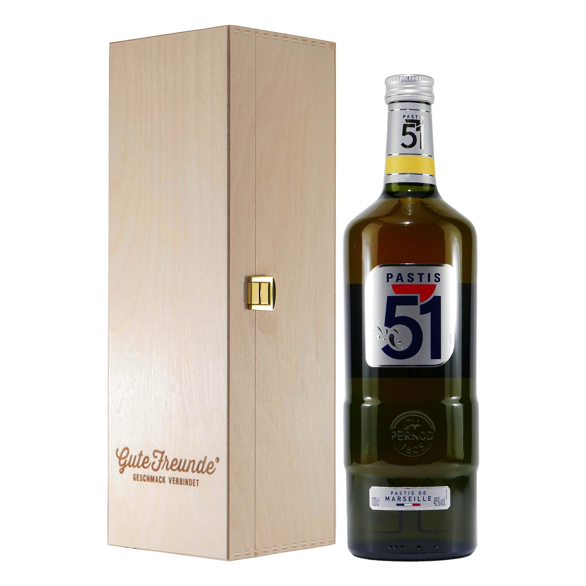 Pernod Pastis 51 Anislikör mit Geschenk-Holzkiste