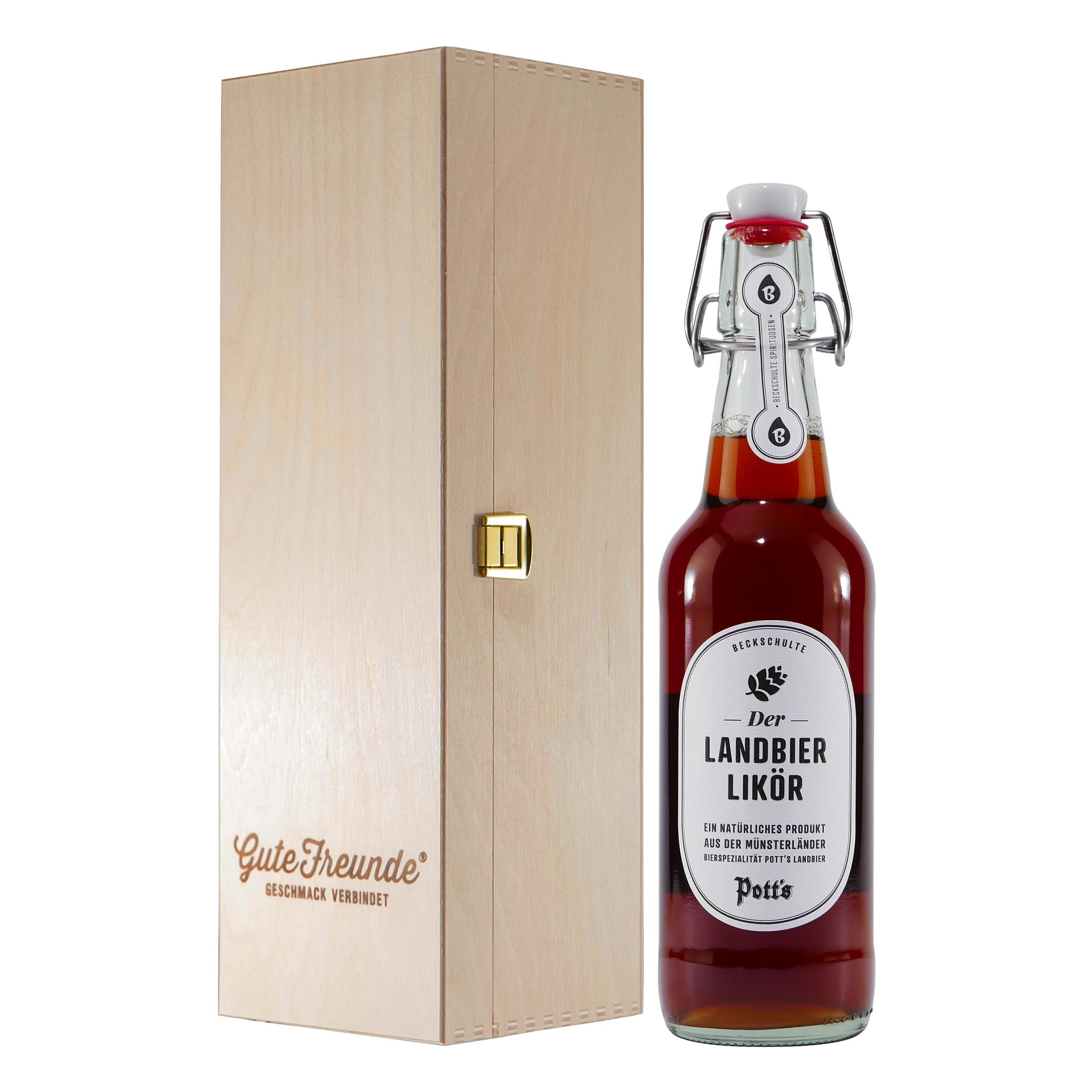 Pott´s Landbier-Likör mit Geschenk-Holzkiste