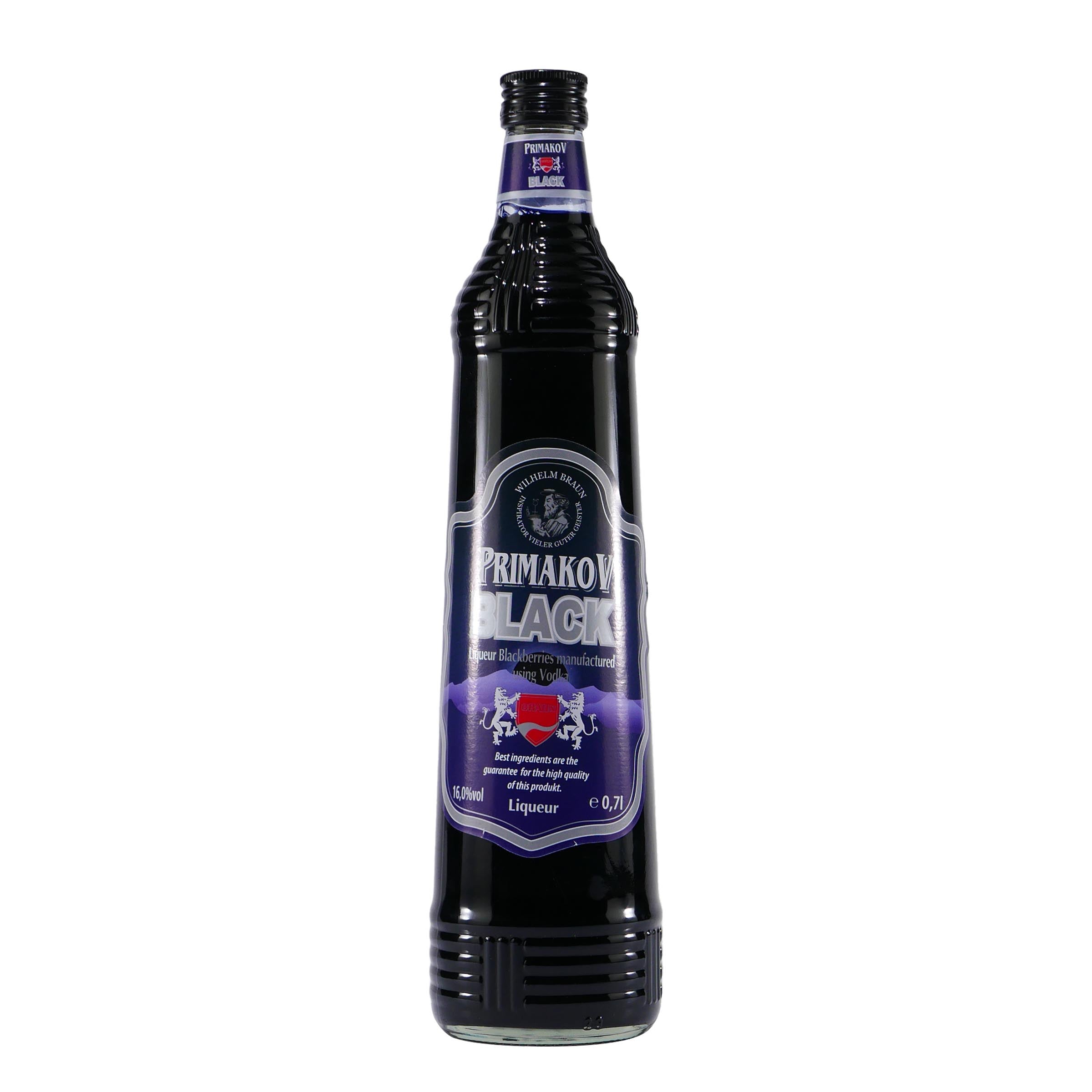 Primakov Black Brombeer-Likör mit Geschenk-Holzkiste